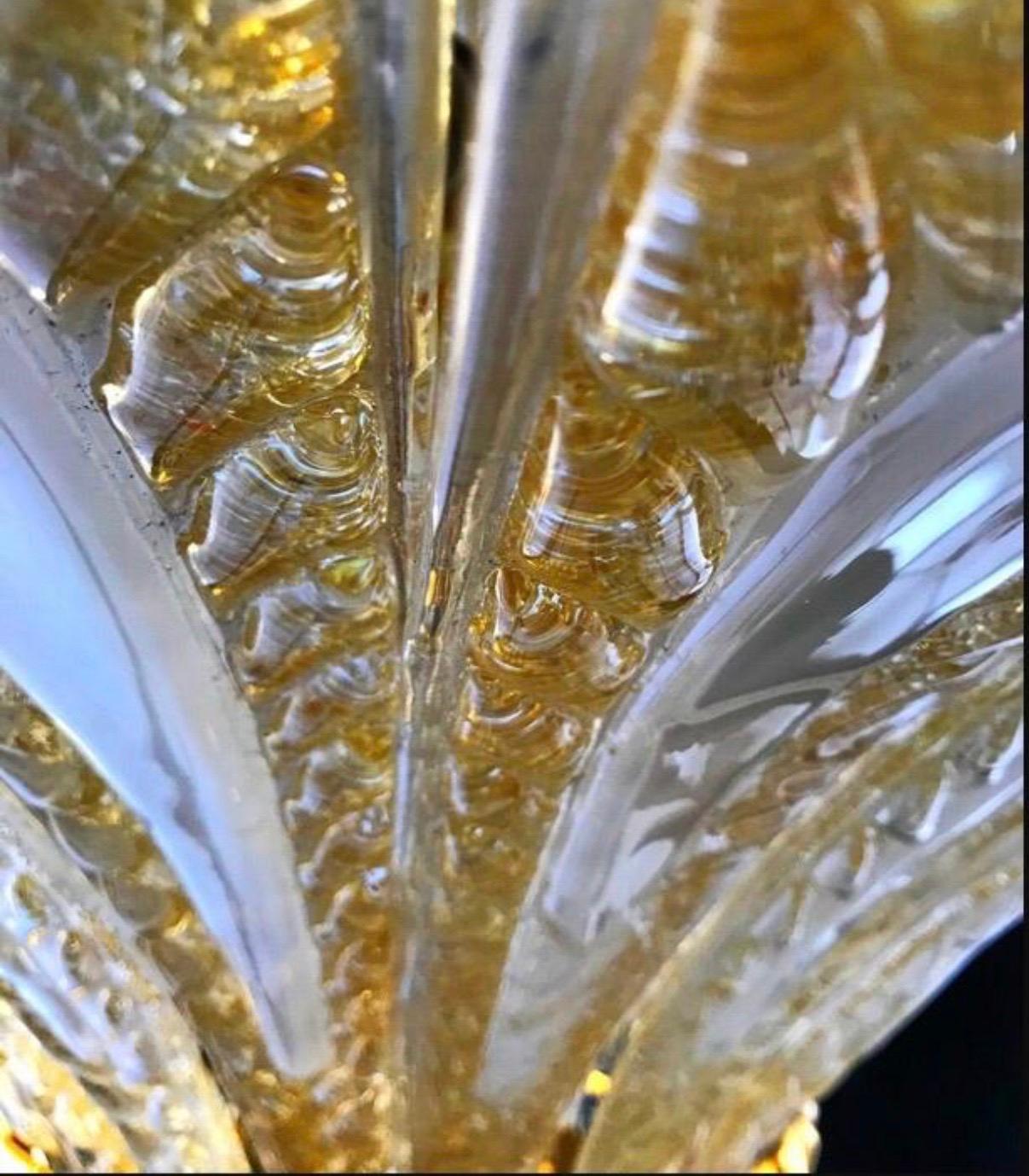 Grand lustre en forme de feuille de palmier de Murano recouvert d'or 24 carats 1