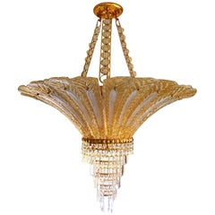 Grand lustre en forme de feuille de palmier de Murano recouvert d'or 24 carats