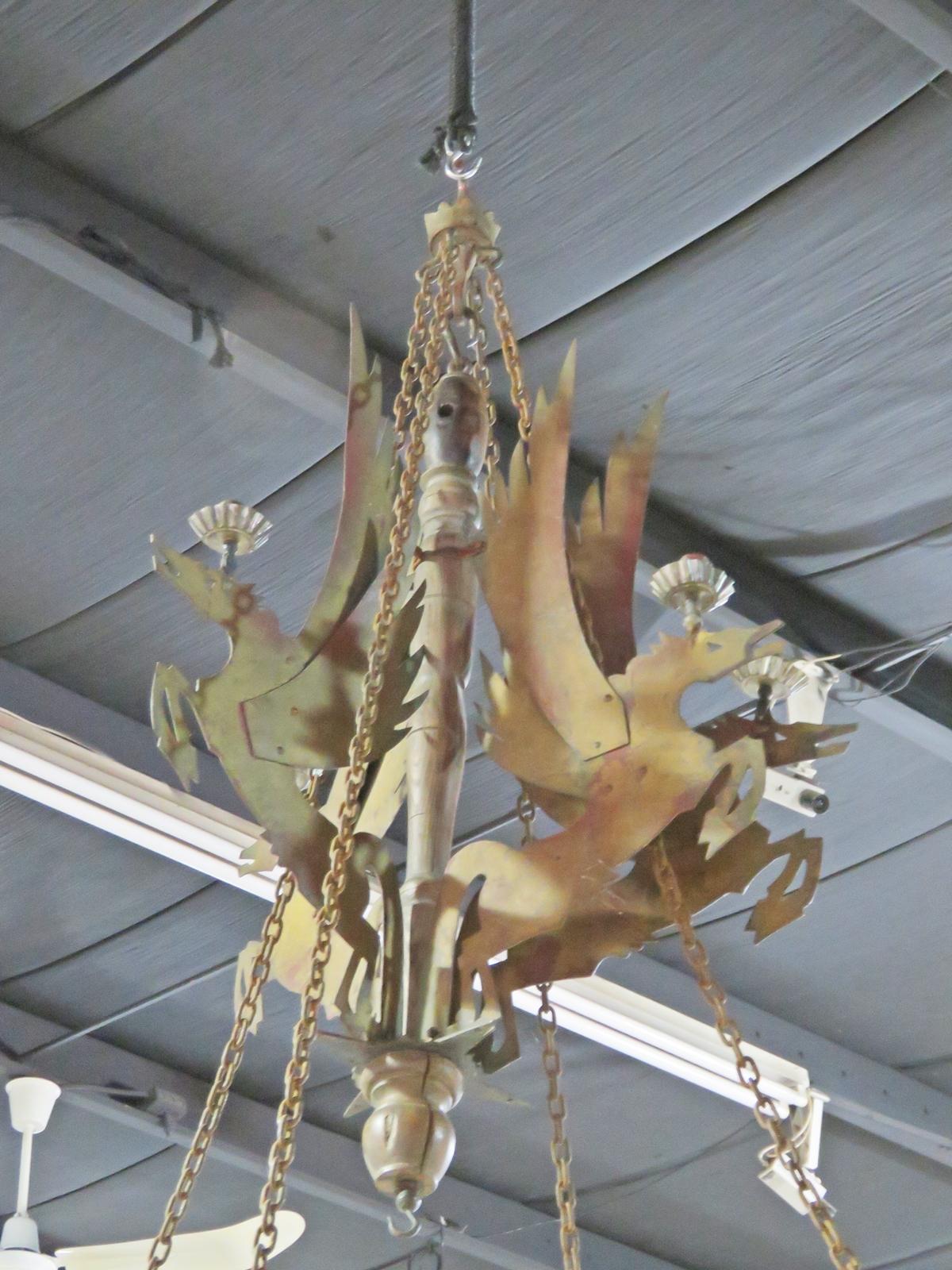Large 24 Light Verdigris Hued Whimsical Pegasus Winged Horse Chandelier  In Good Condition In Swedesboro, NJ