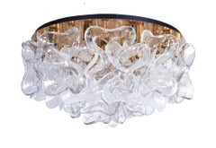 Glamorous 25" Catena Flush Mount Chandelier Murano Glass & Brass by Kalmar, 1960
