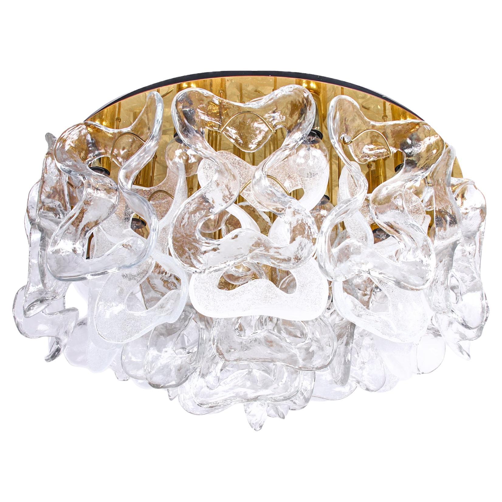 Glamorous Kalmar 25" Catena Flush Mount Chandelier Murano Glass & Brass, 1960s For Sale