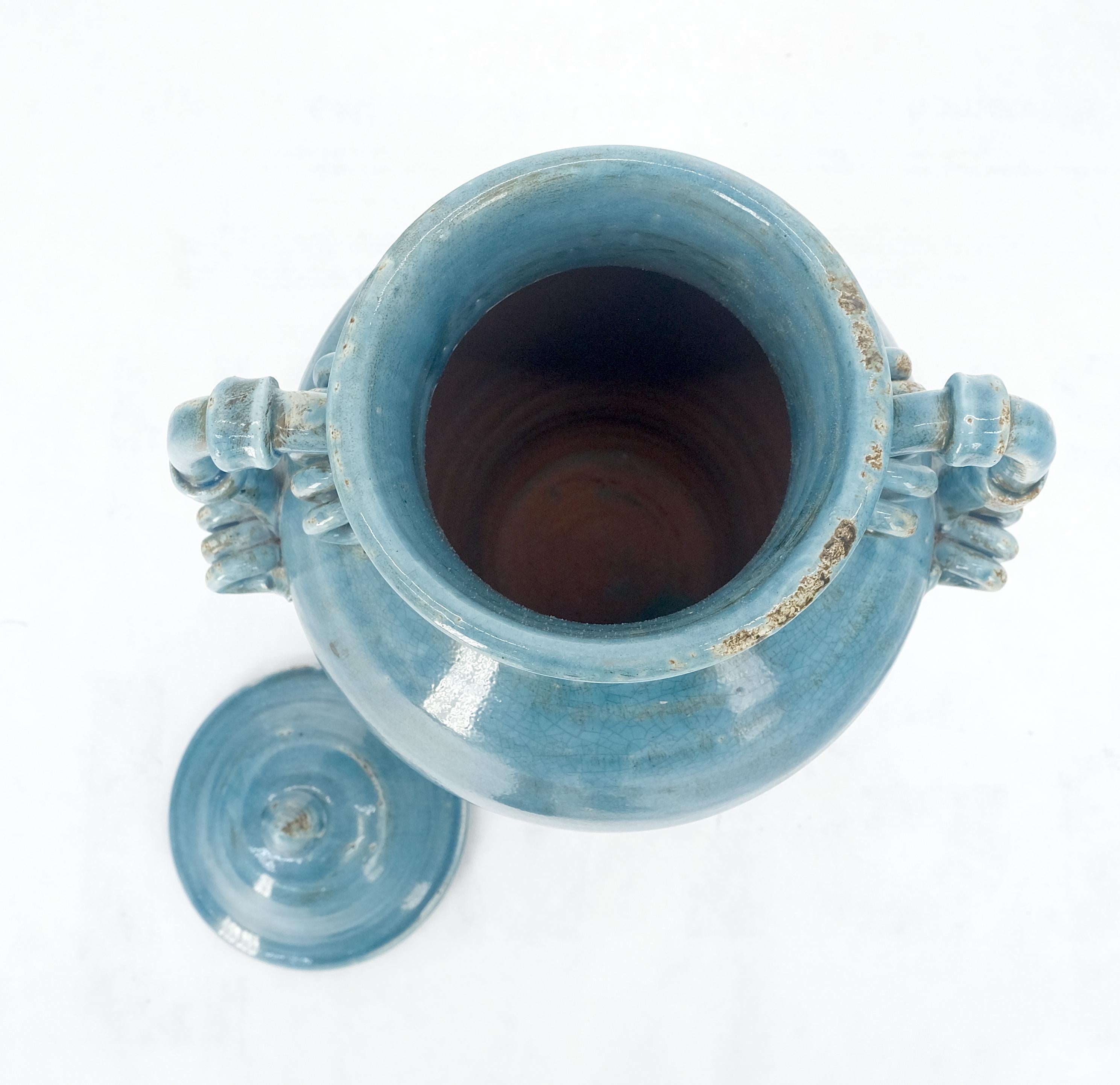 Grande vaso in stile urna in ceramica Burmantofts con smalto blu e coperchio, alto 24