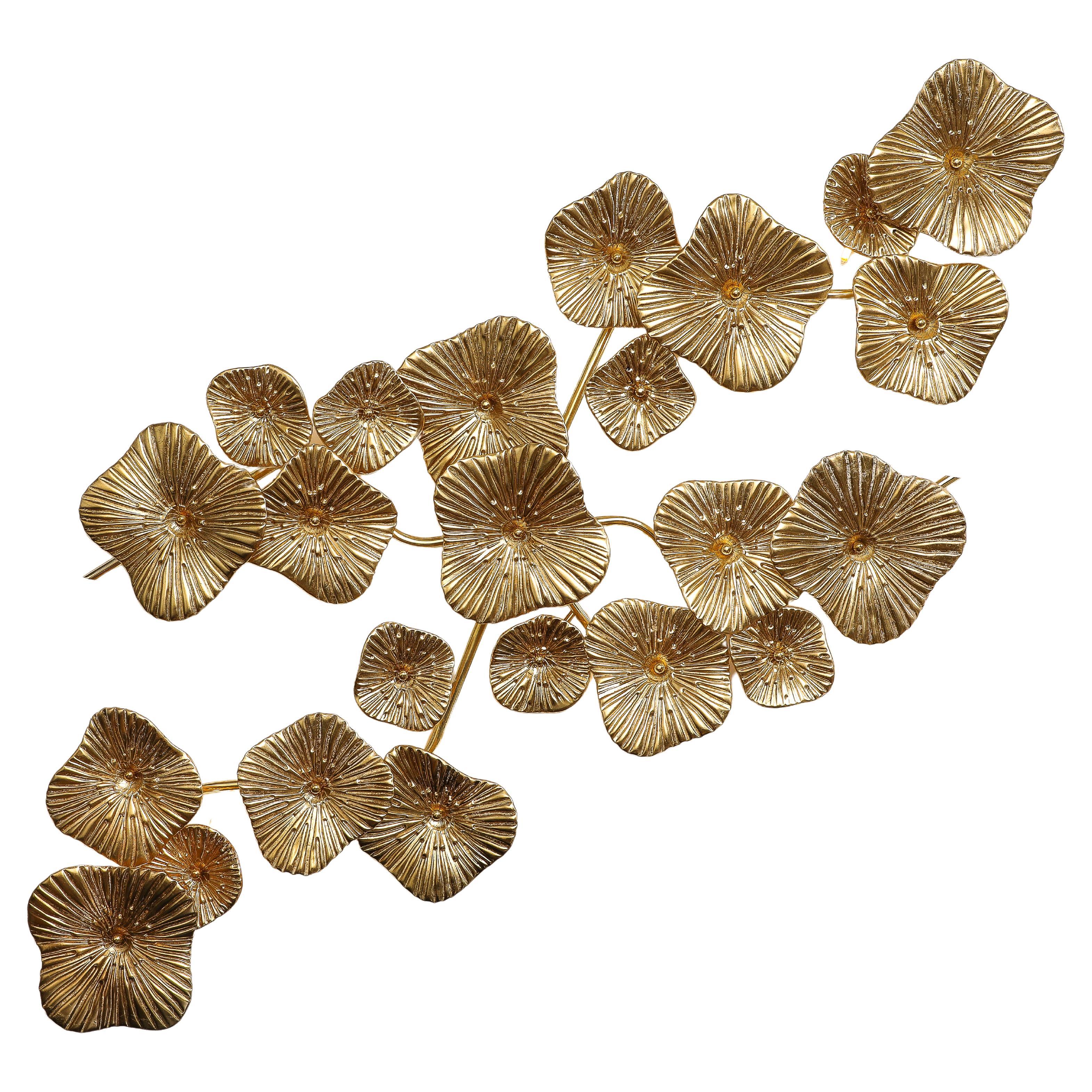 Grande applique ou lustre de Murano « Flower » en verre et laiton avec feuilles d'or 24 carats, Italie