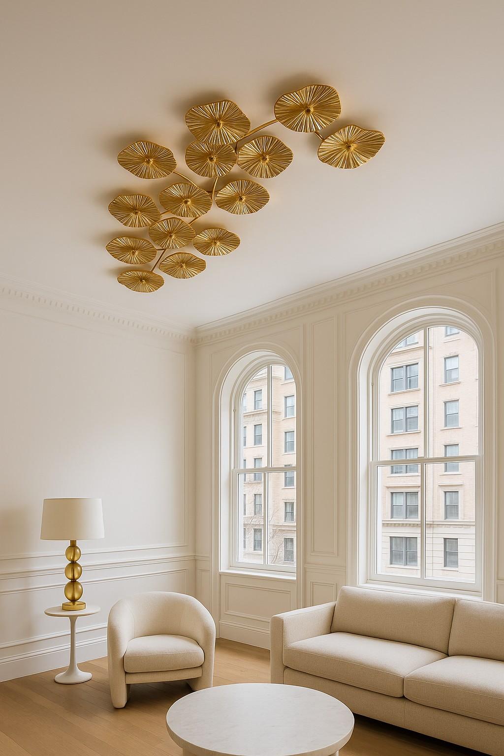 Lámpara o candelabro grande de cristal de Murano en pan de oro de 24 quilates y latón, Italia en venta 7