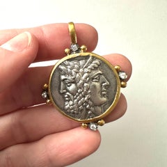 Large, 24kt Yellow Gold & Diamond Framed Janus & Janus - God Of All Beginnings