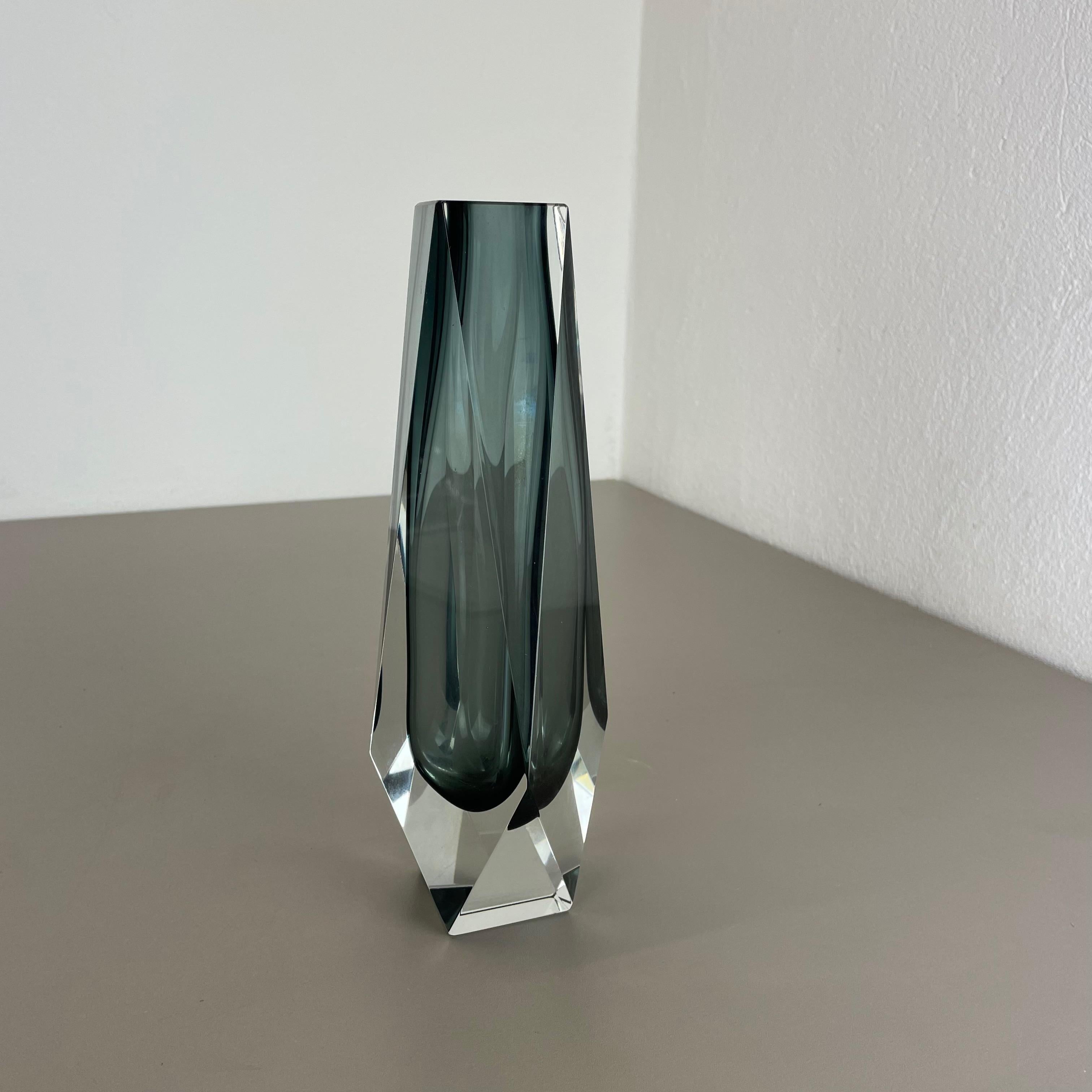 Mid-Century Modern Large 25cm Grey Murano Glass Sommerso Vase by Flavio Poli Attributed, Italy 1970 For Sale