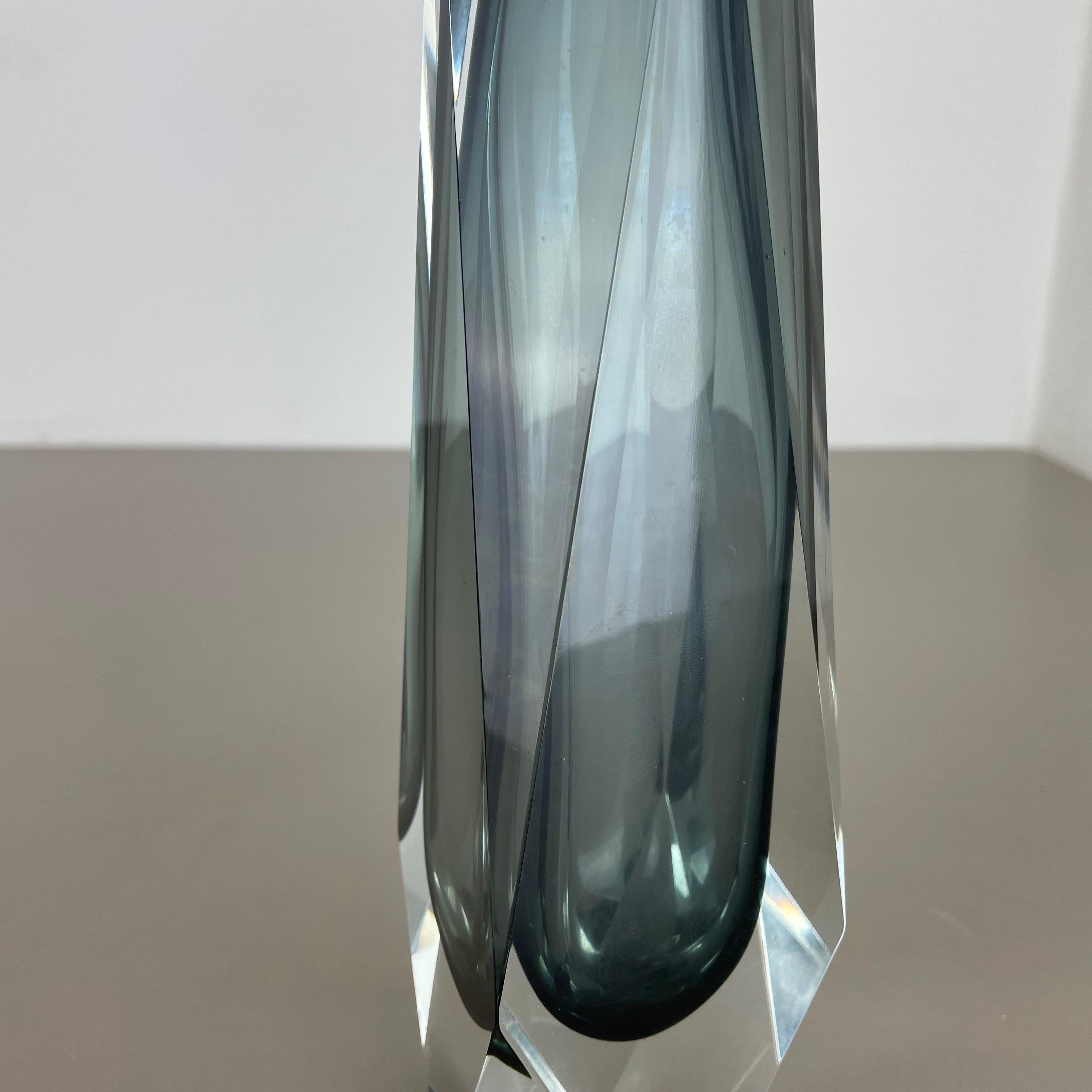 20th Century Large 25cm Grey Murano Glass Sommerso Vase by Flavio Poli Attributed, Italy 1970 For Sale