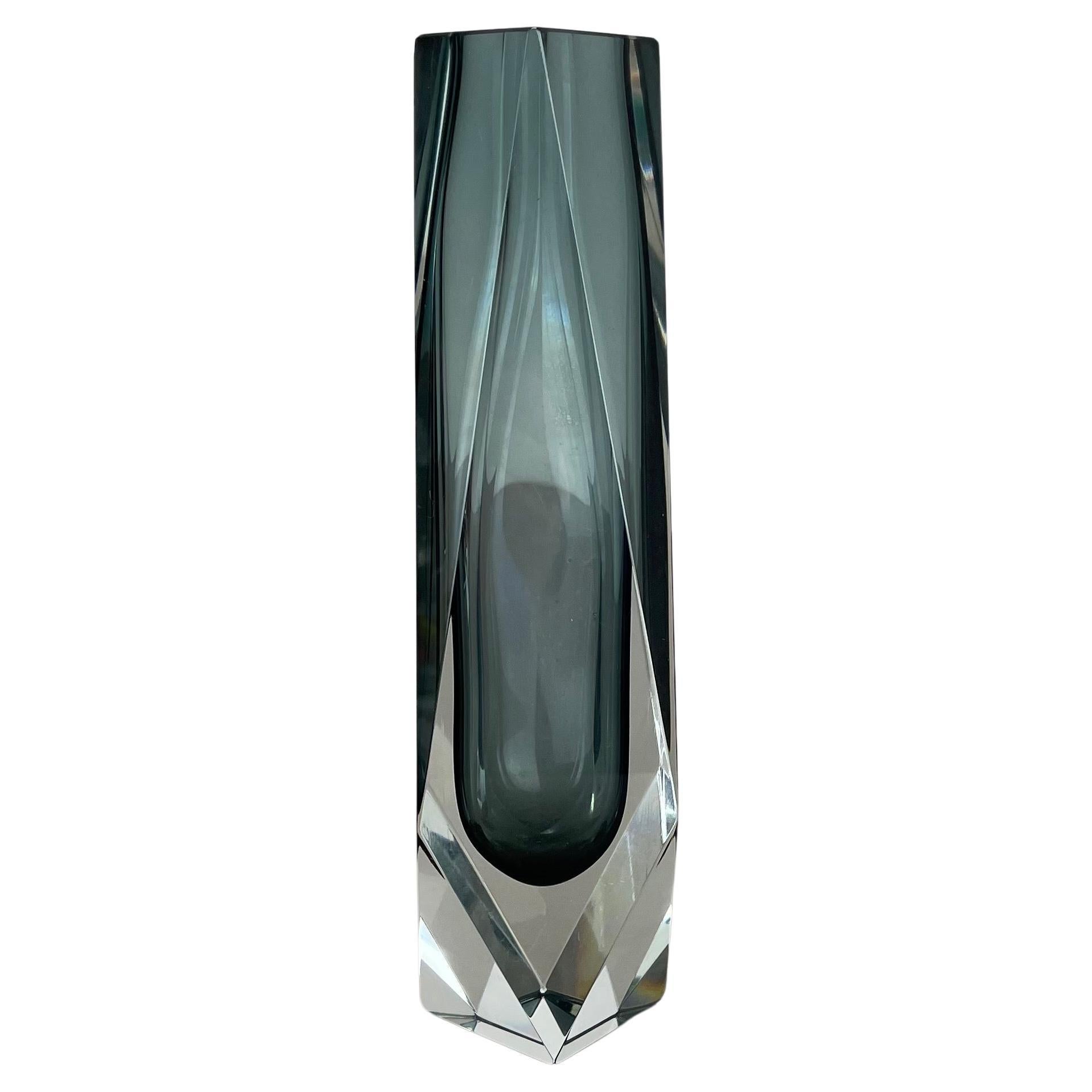 Large 25cm Grey Murano Glass Sommerso Vase by Flavio Poli Attributed, Italy 1970 For Sale