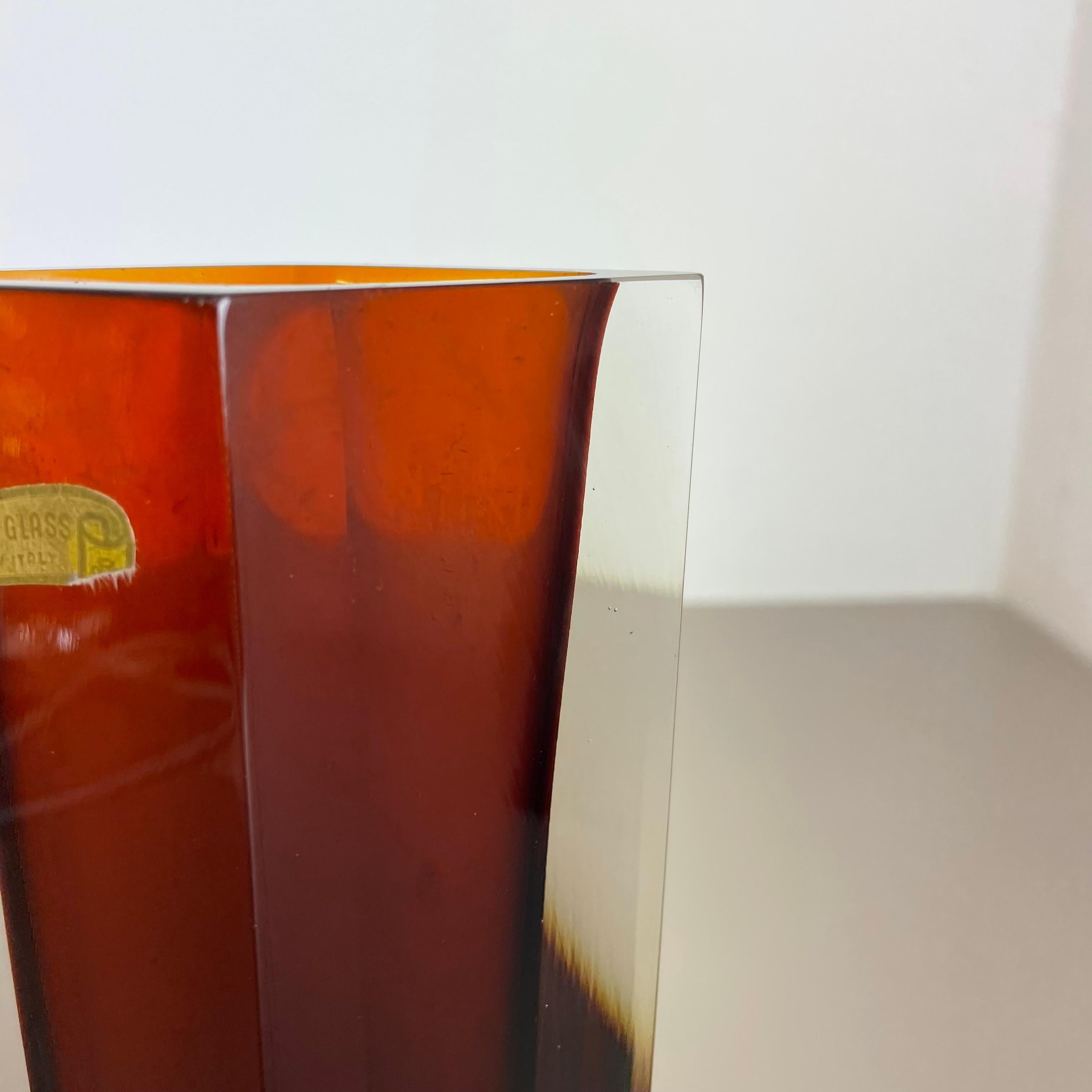 Grand vase de 25 cm en verre Murano Glass Sommerso ocre, Attribué par Flavio Poli, Italie, années 1970 en vente 6