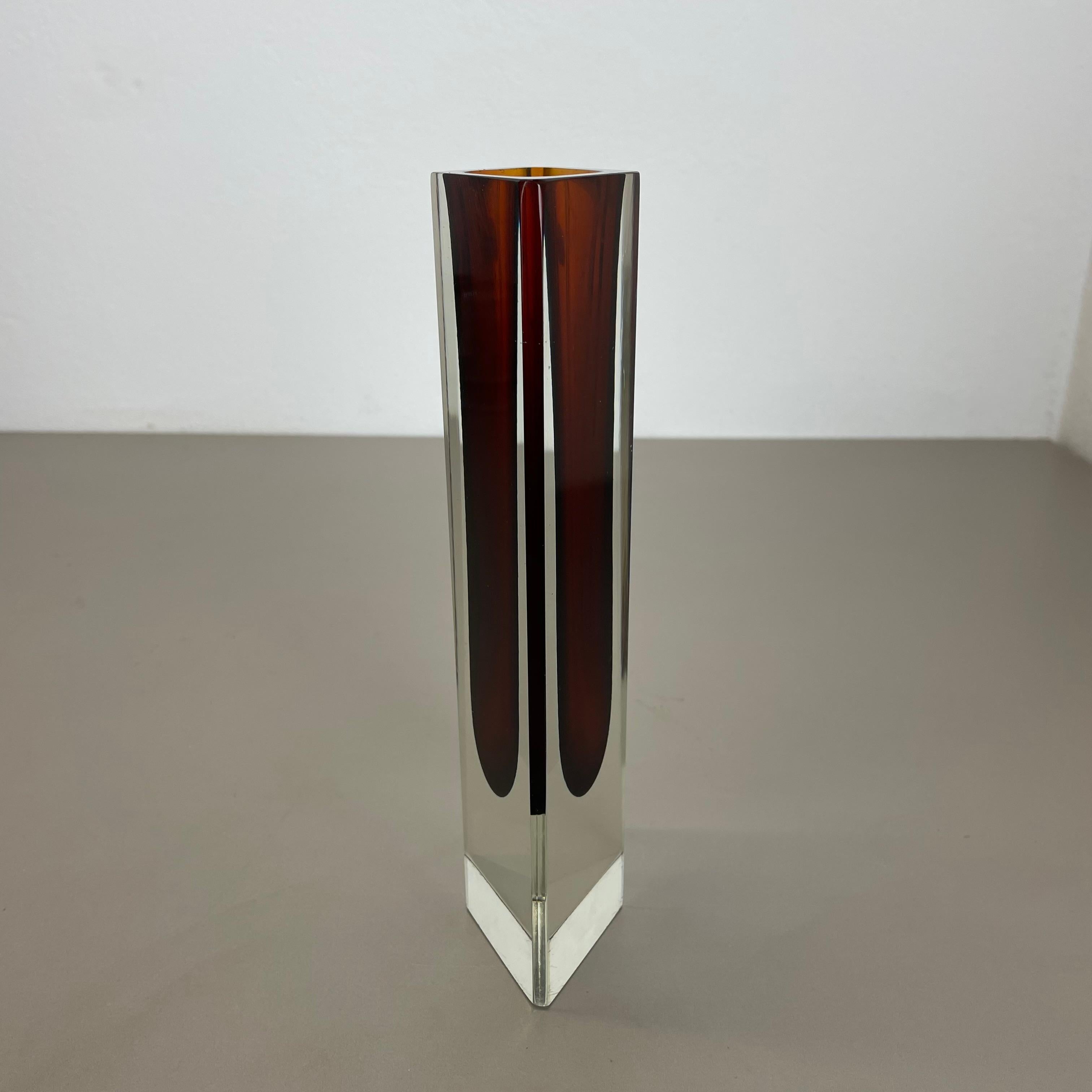 Grand vase de 25 cm en verre Murano Glass Sommerso ocre, Attribué par Flavio Poli, Italie, années 1970 en vente 8
