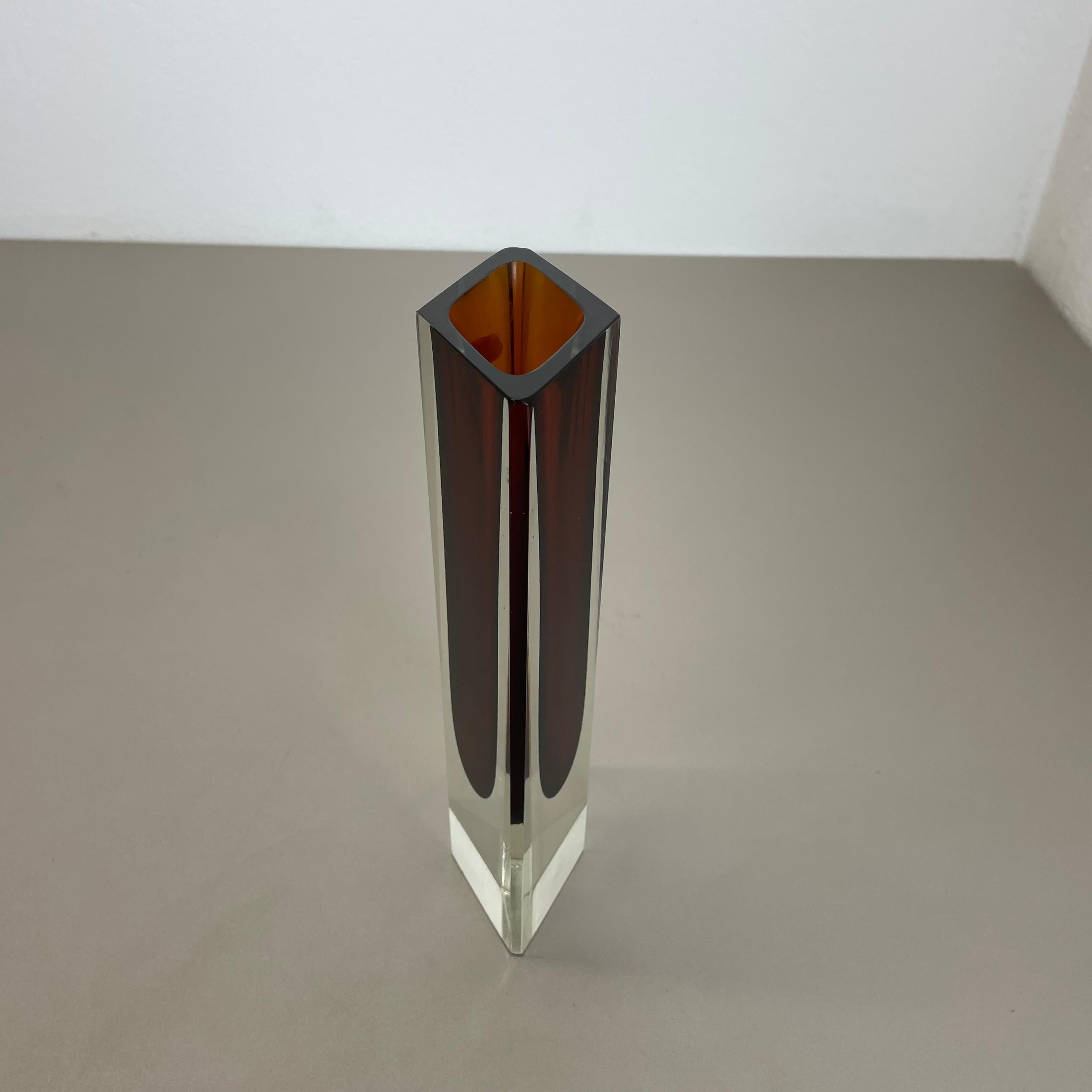 Large 25cm ochre Murano Glass Sommerso Vase, Flavio Poli Attributed, Italy 1970s For Sale 10