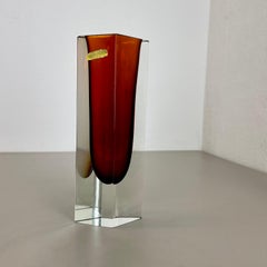 Large 25cm ochre Murano Glass Sommerso Vase, Flavio Poli Attributed, Italy 1970s