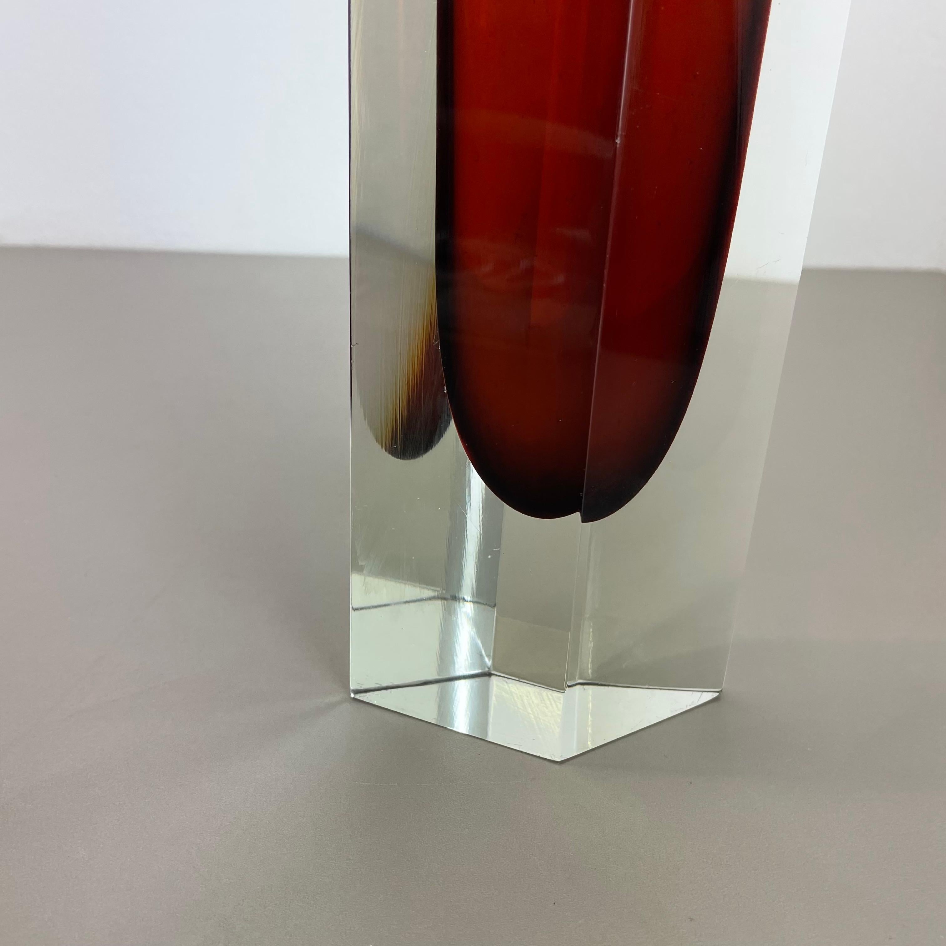 20ième siècle Grand vase de 25 cm en verre Murano Glass Sommerso ocre, Attribué par Flavio Poli, Italie, années 1970 en vente