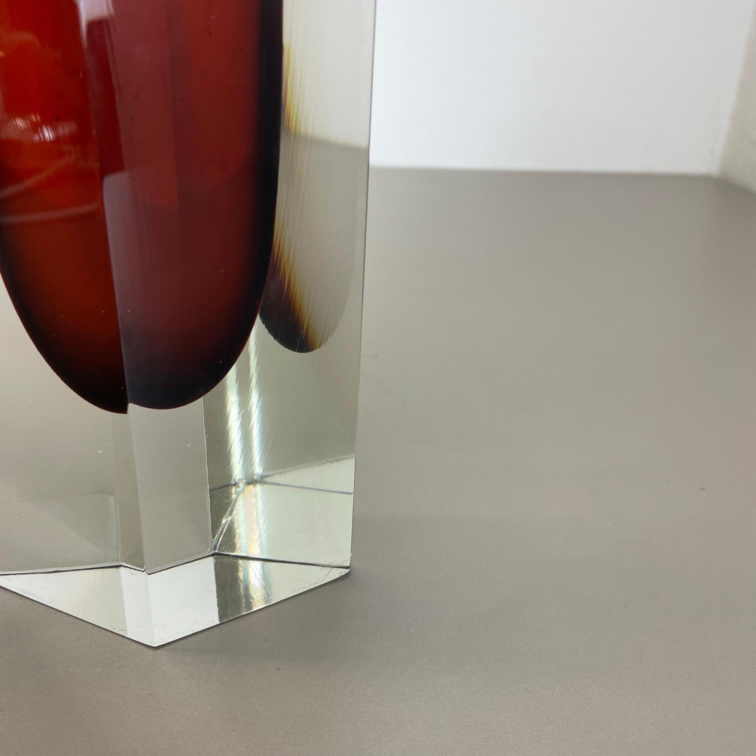 Grand vase de 25 cm en verre Murano Glass Sommerso ocre, Attribué par Flavio Poli, Italie, années 1970 en vente 1