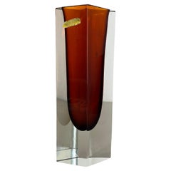 Vintage Large 25cm ochre Murano Glass Sommerso Vase, Flavio Poli Attributed, Italy 1970s