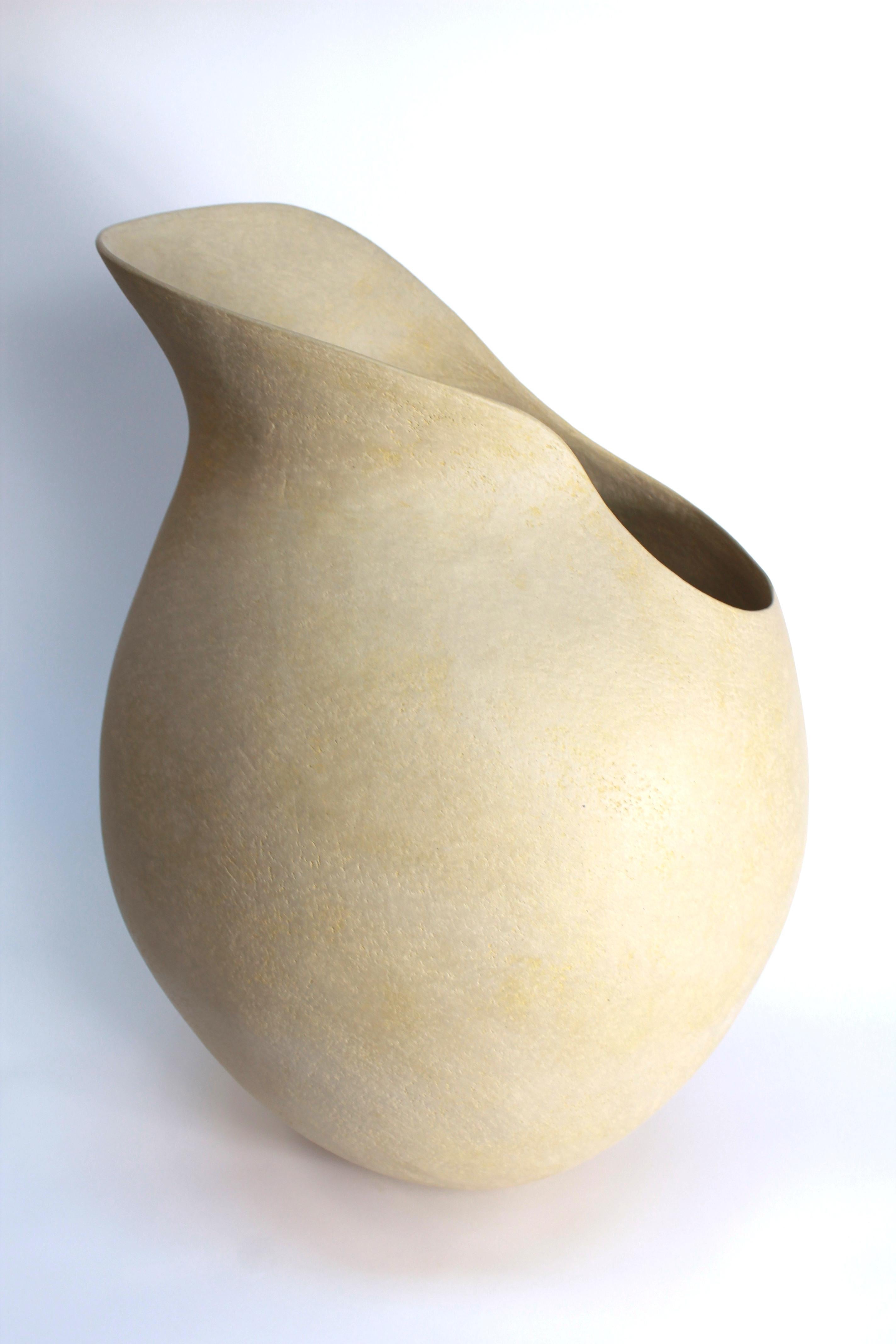 Hand-Crafted Large Contemporary Brutalist French Beige Ceramic Jar