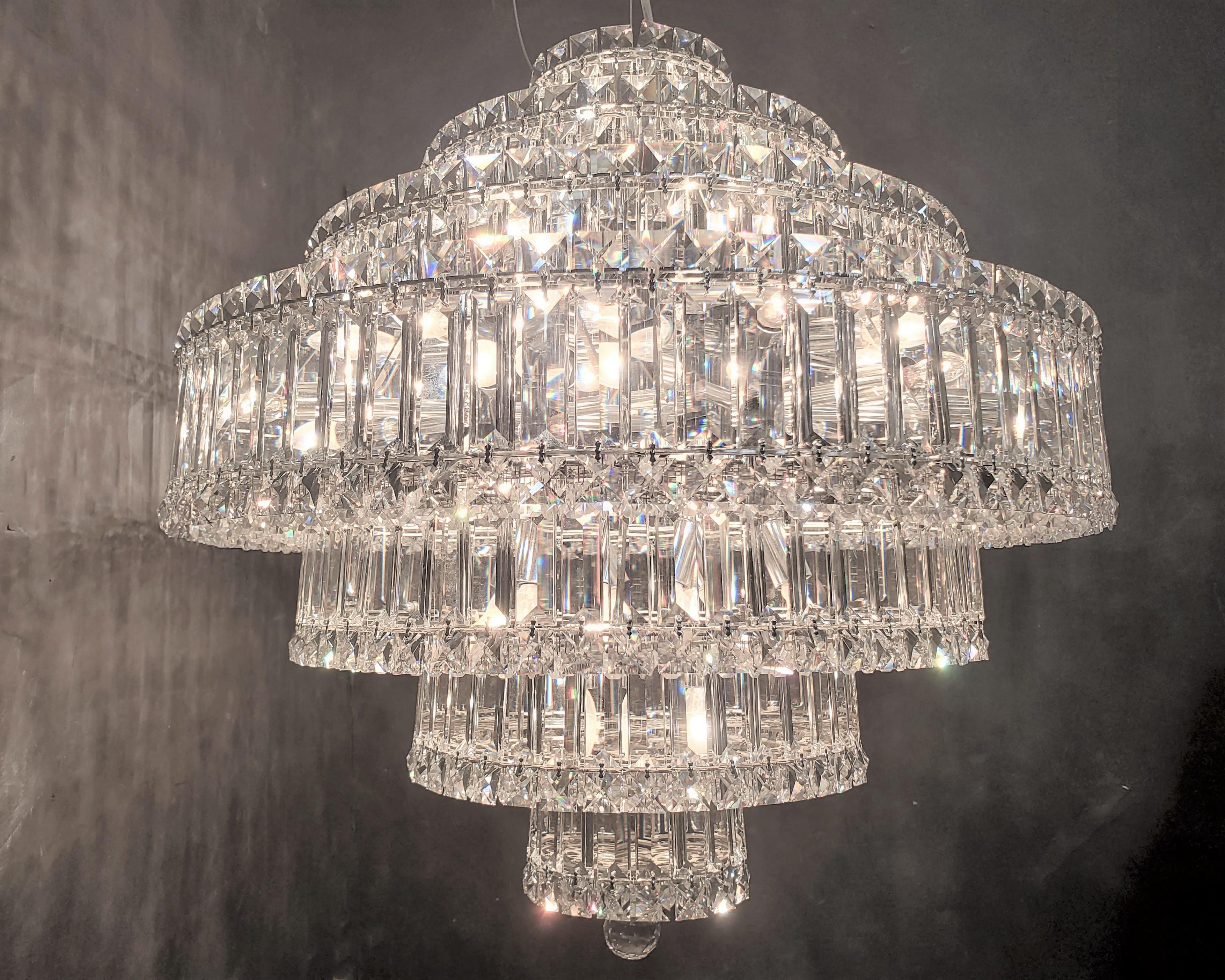 Large Round Schonbek Plaza Swarovski Sparkling Crystal Pendant Chandelier For Sale 2