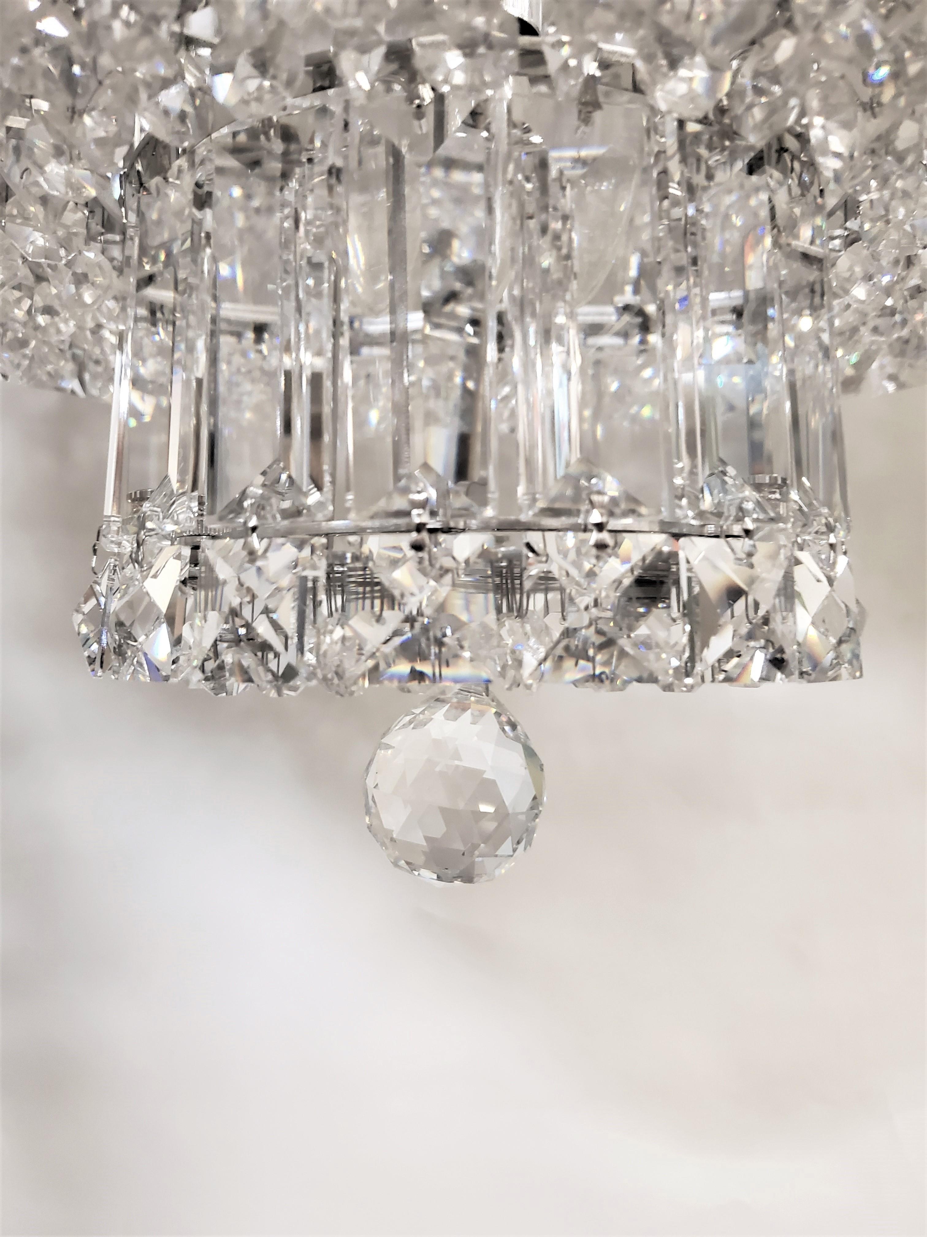 Large Round Schonbek Plaza Swarovski Sparkling Crystal Pendant Chandelier For Sale 3