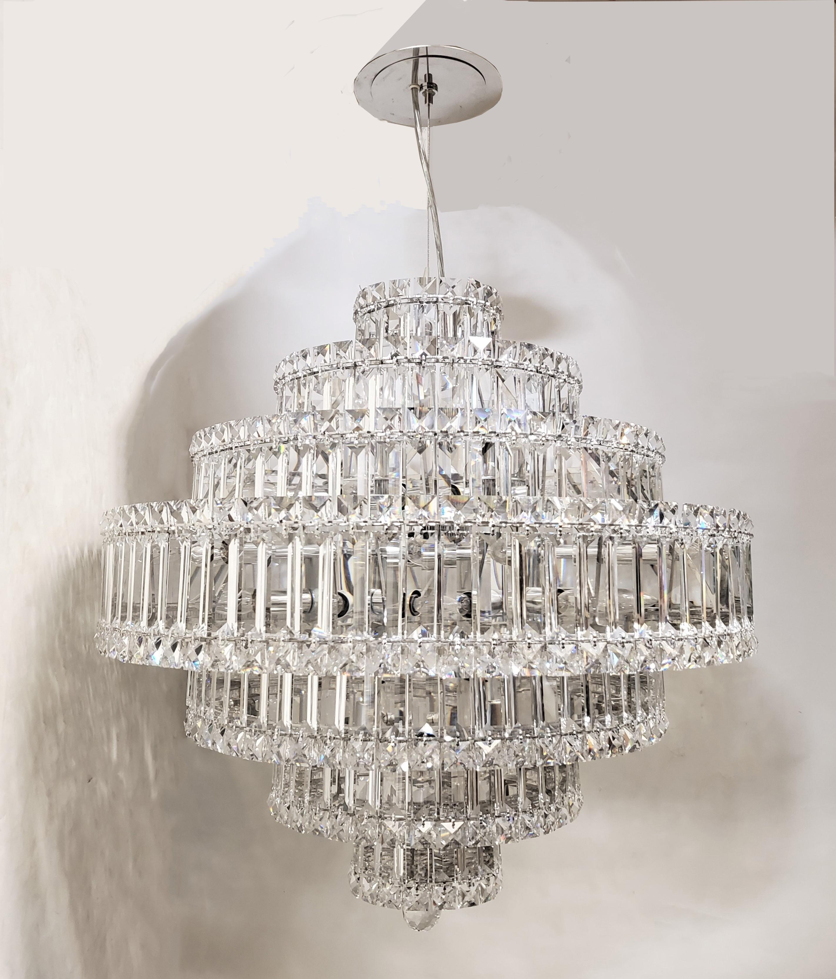 Large Round Schonbek Plaza Sparkling Crystal Pendant 7 tier Chandelier For Sale 8