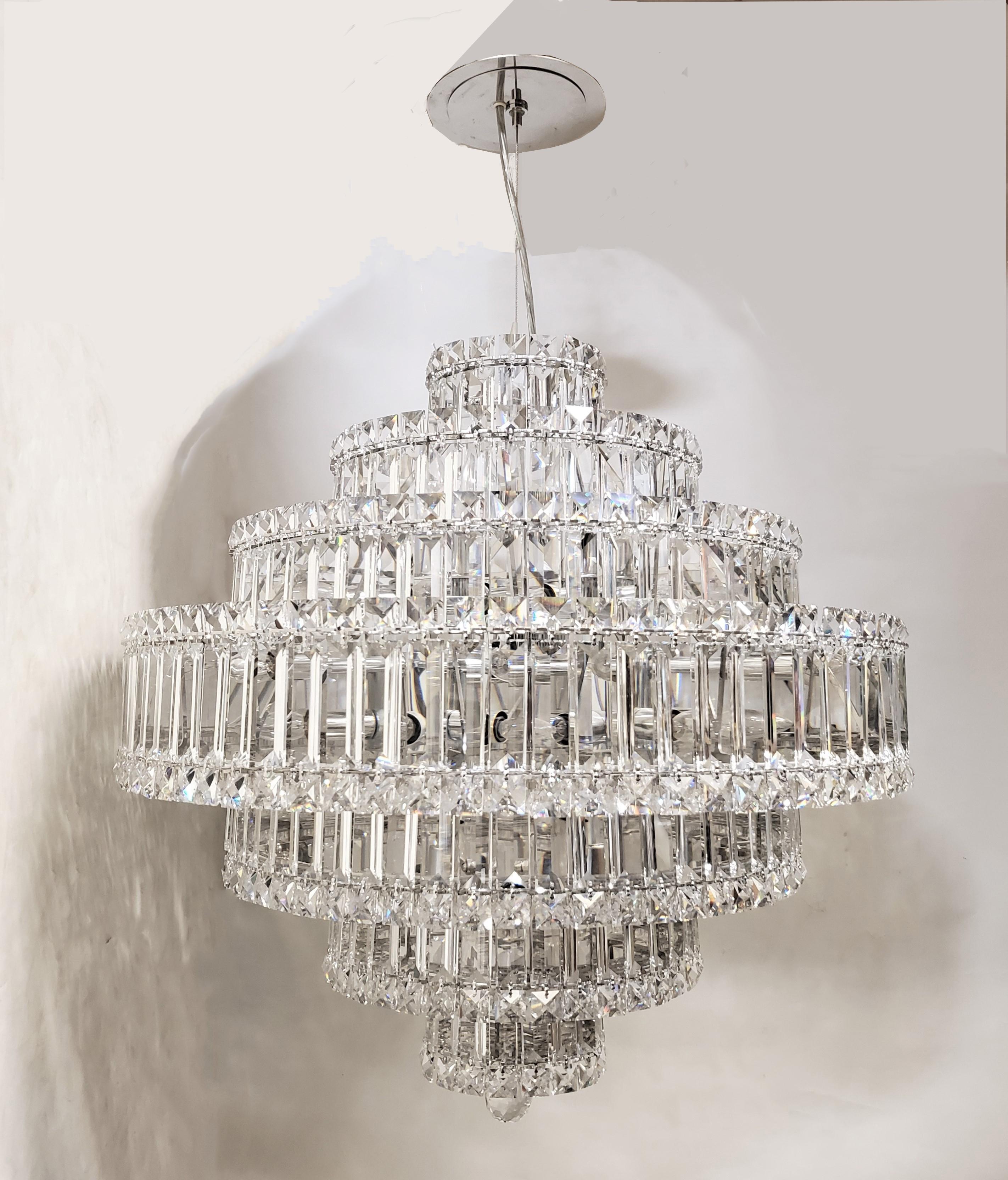 Large Round Schonbek Plaza Swarovski Sparkling Crystal Pendant Chandelier For Sale 8