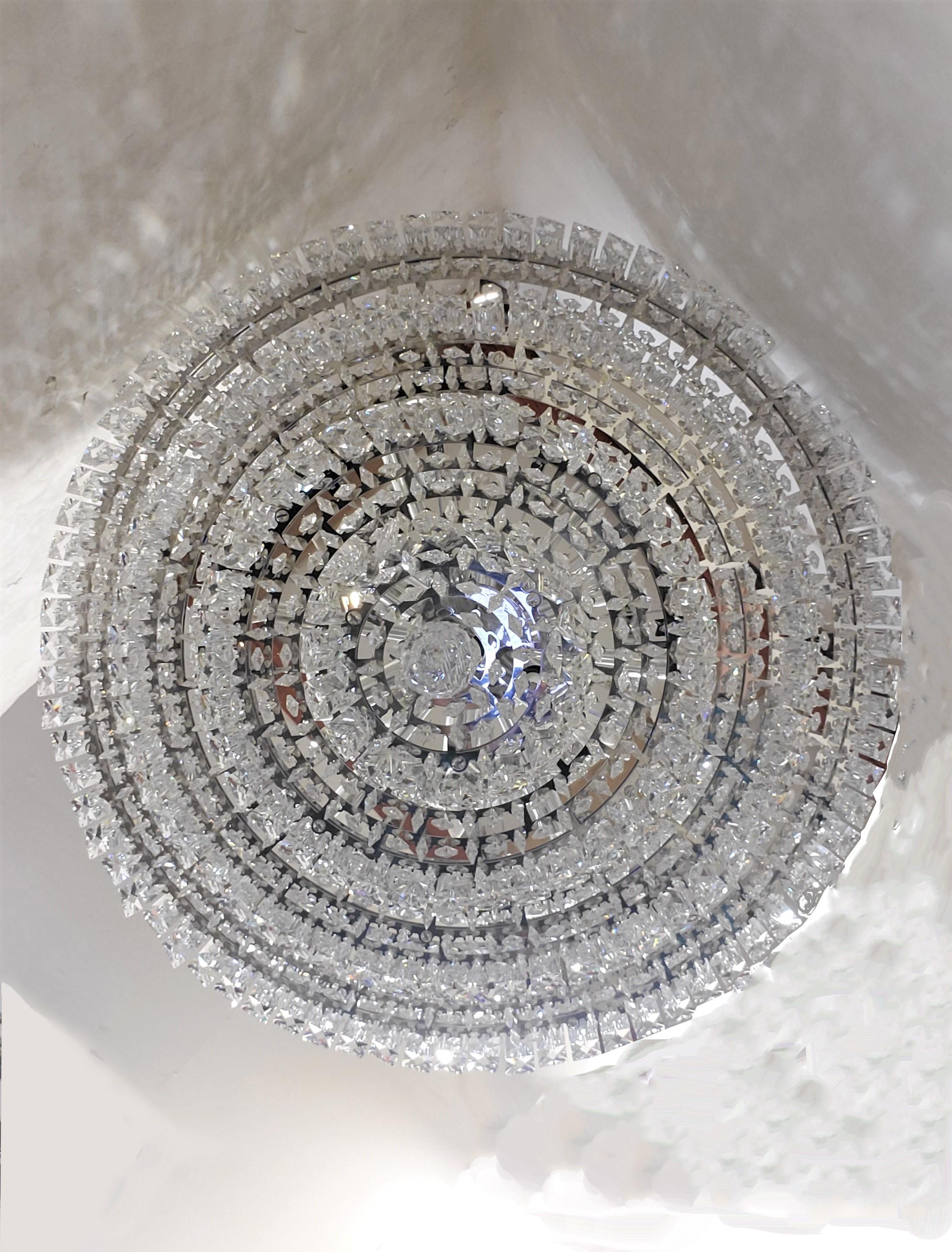 Large Round Schonbek Plaza Swarovski Sparkling Crystal Pendant Chandelier For Sale 9