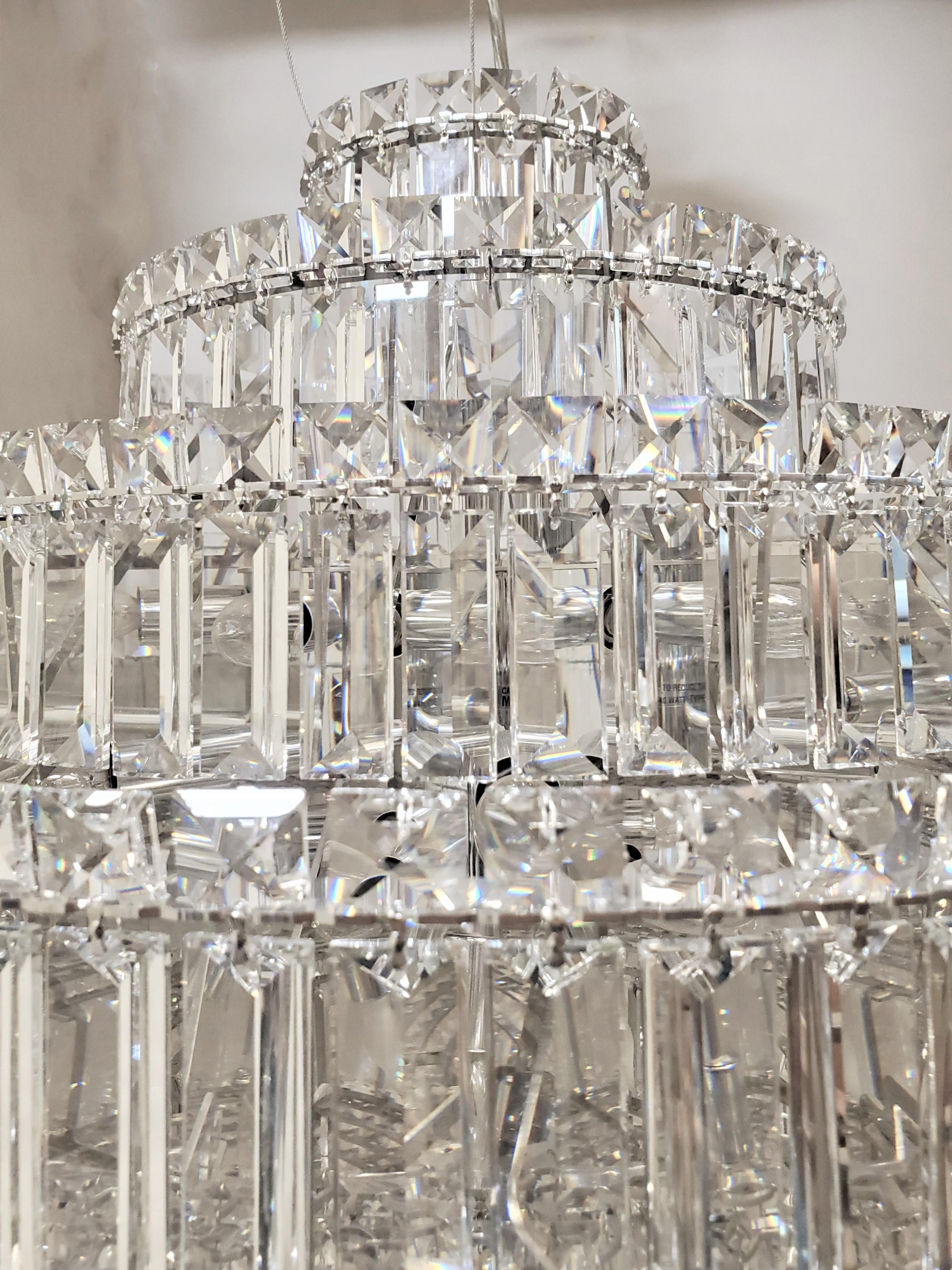 Post-Modern Large Round Schonbek Plaza Swarovski Sparkling Crystal Pendant Chandelier For Sale