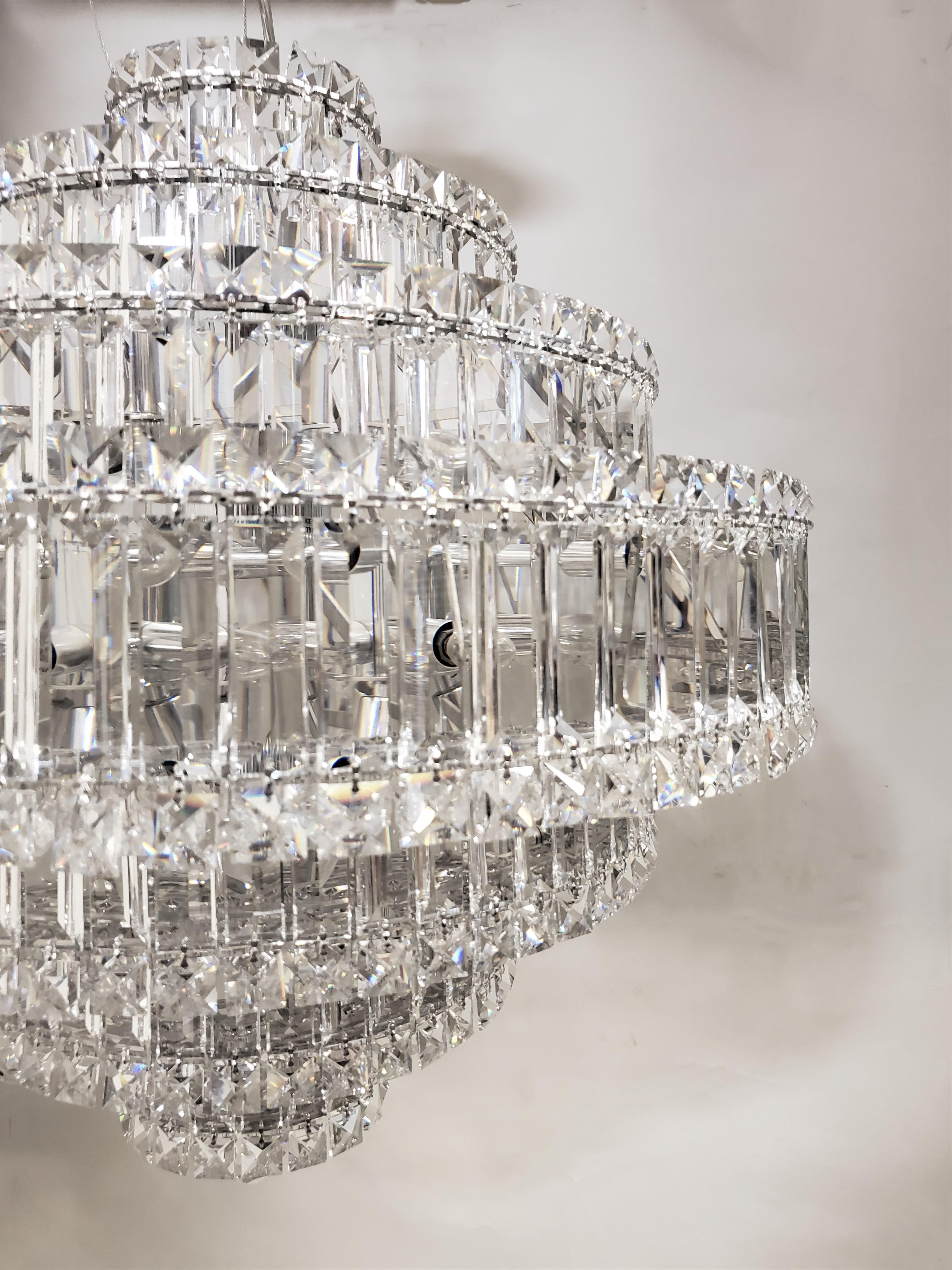 Contemporary Large Round Schonbek Plaza Swarovski Sparkling Crystal Pendant Chandelier For Sale