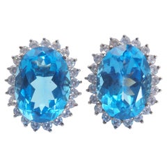 Large 26.60ctw Oval Swiss Blue Topaz & Quartz Sterling Silver Stud Earrings
