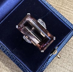 Large 26.97 Carat Tourmaline and Diamond Ring in 18k White Gold