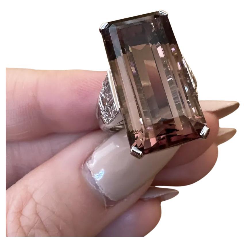 Large 26.97 Carat Tourmaline and Diamond Ring in 18k White Gold For Sale