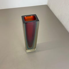 large 26cm 2kg Murano Glass Sommerso Cube Vase Flavio Poli Attr., Italy, 1970