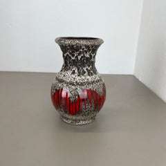 Vaso grande da 26 cm in ceramica Zig Zag Lora Fat Lava di Scheurich, Germania, anni '70
