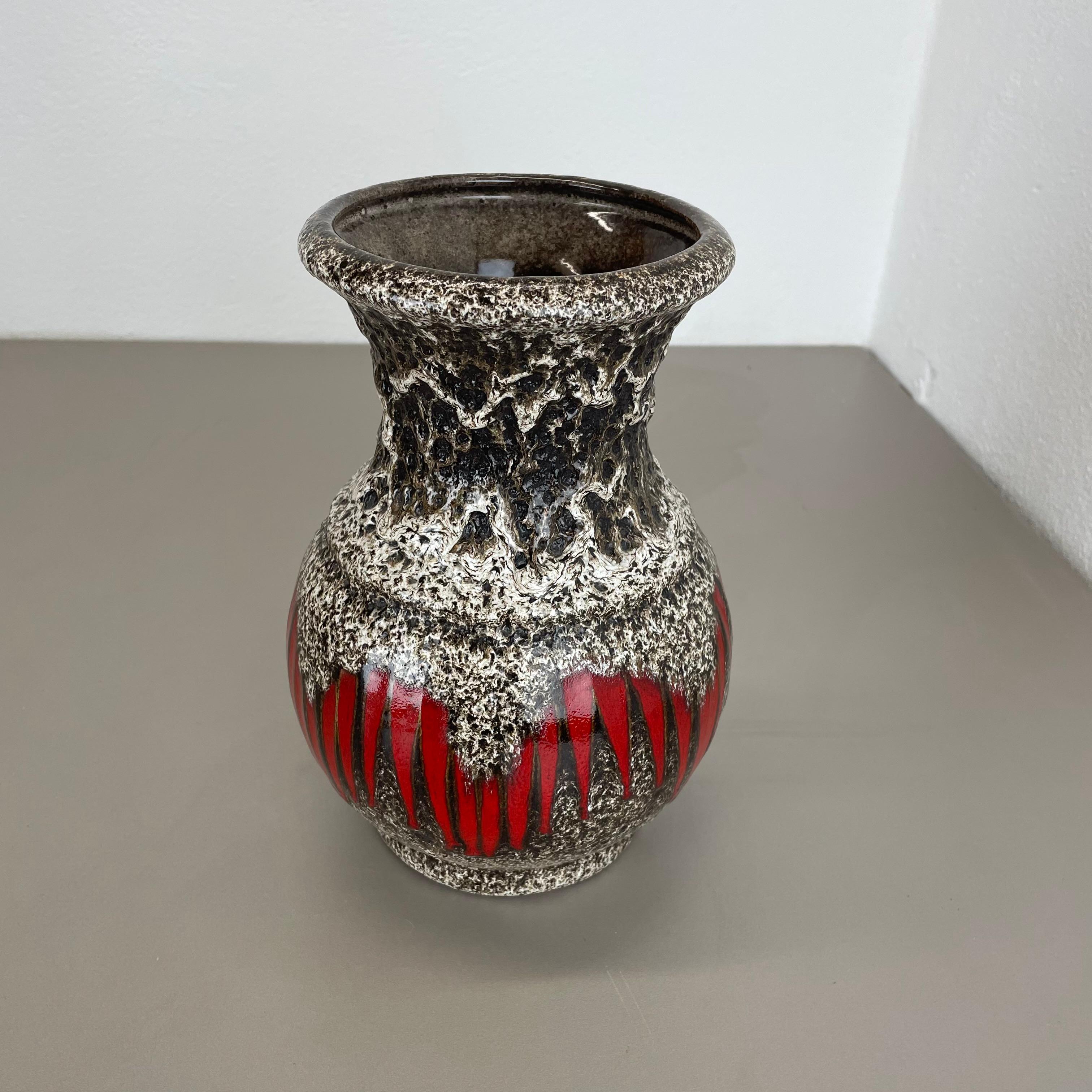 Mid-Century Modern large 26cm Zig Zag Lora Pottery Fat Lava Vase by Scheurich, Germany, 1970s For Sale