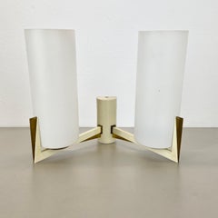 Large 28cm Modernist Brass and glass Theatre Wall Light Sconce, France, 1950s
