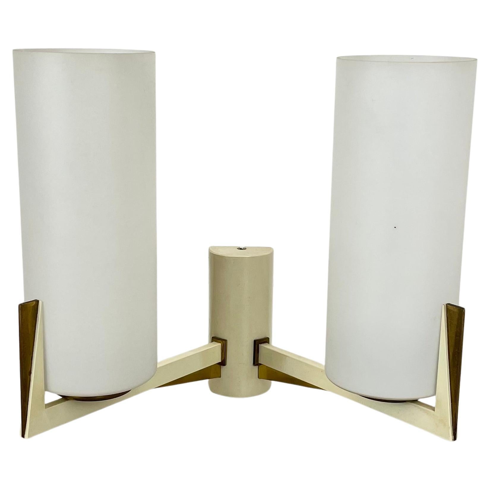 Large 28cm Modernist Brass and glass Theatre Wall Light Sconce, France, 1950s
