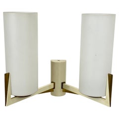Large 28cm Modernist Brass and glass Theatre Wall Light Sconce, France, 1950s
