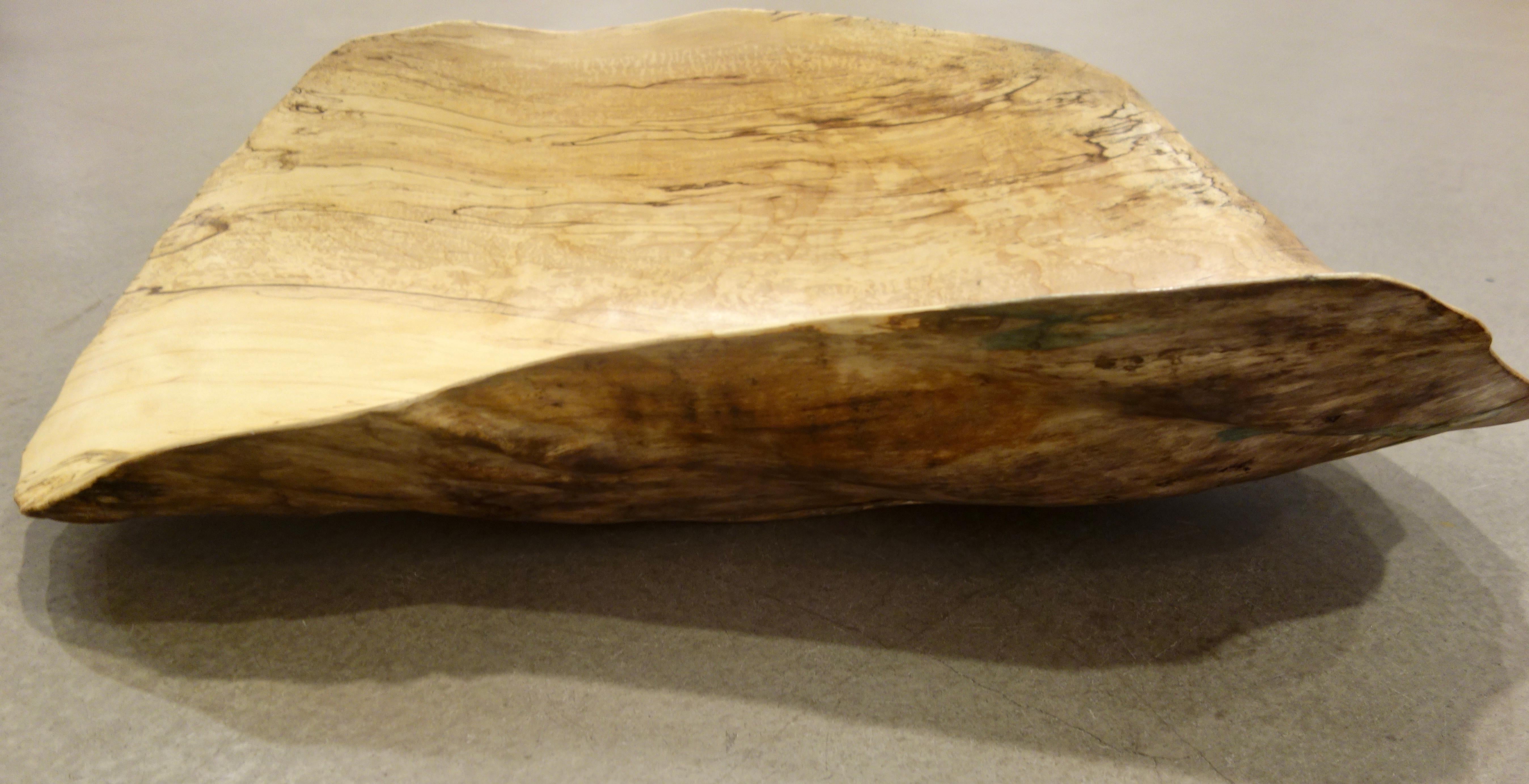 A hand-carved sugar burled maple 29 inch centre bowl or centerpiece buried in the ground for over a year to enhance the natural patina of the wood.