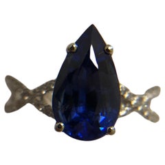 Large 2ct Pear Sapphire Diamond ring 18KT white gold engagement ring blue gem