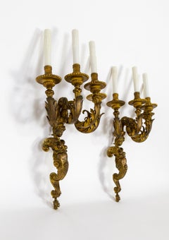 Grande 2ª mensola in bronzo impero a 4 luci Melusina, coppia