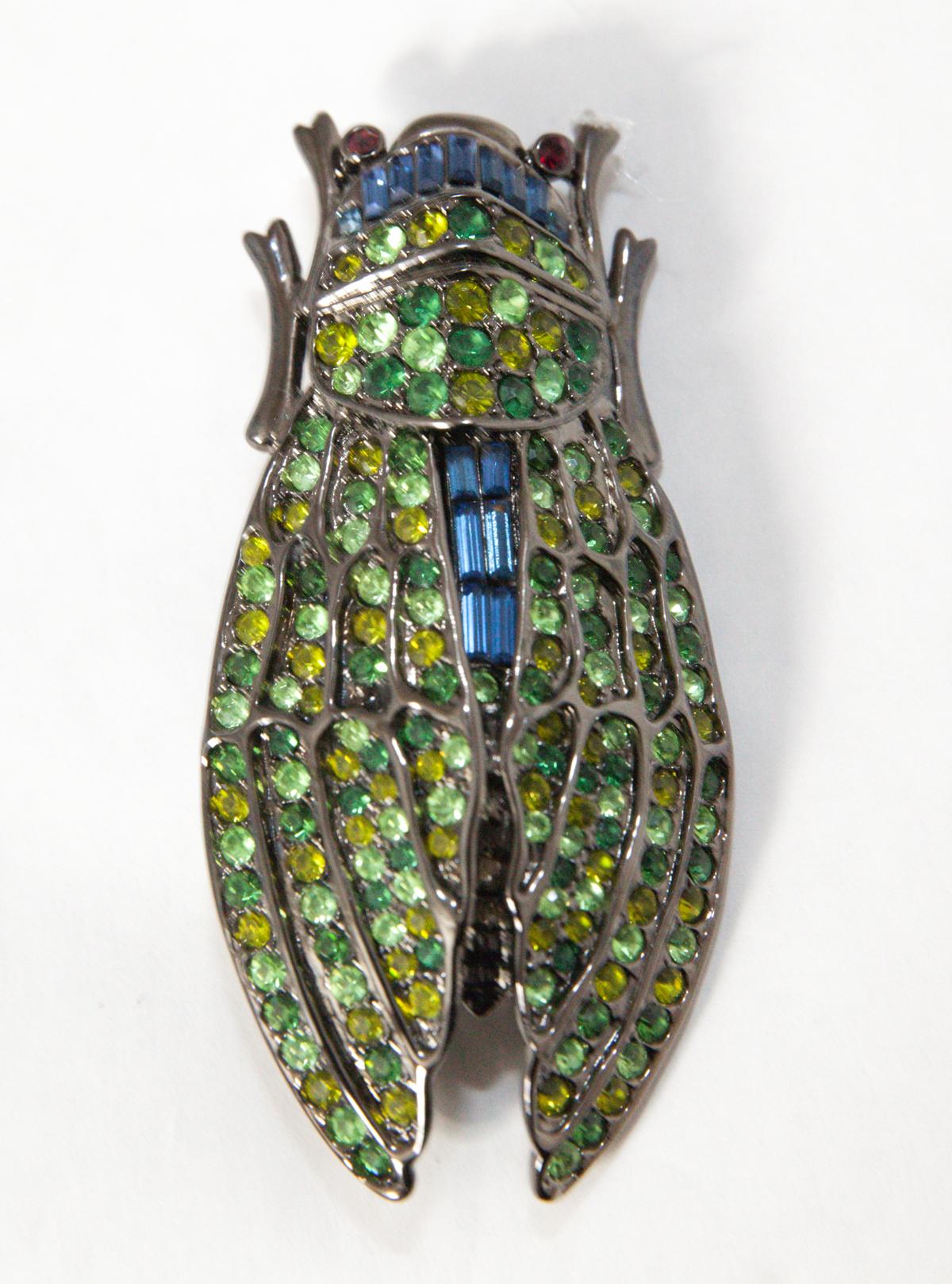 Large 3-3/8” Cicada Multi-Color Brooch In Good Condition In New York, NY