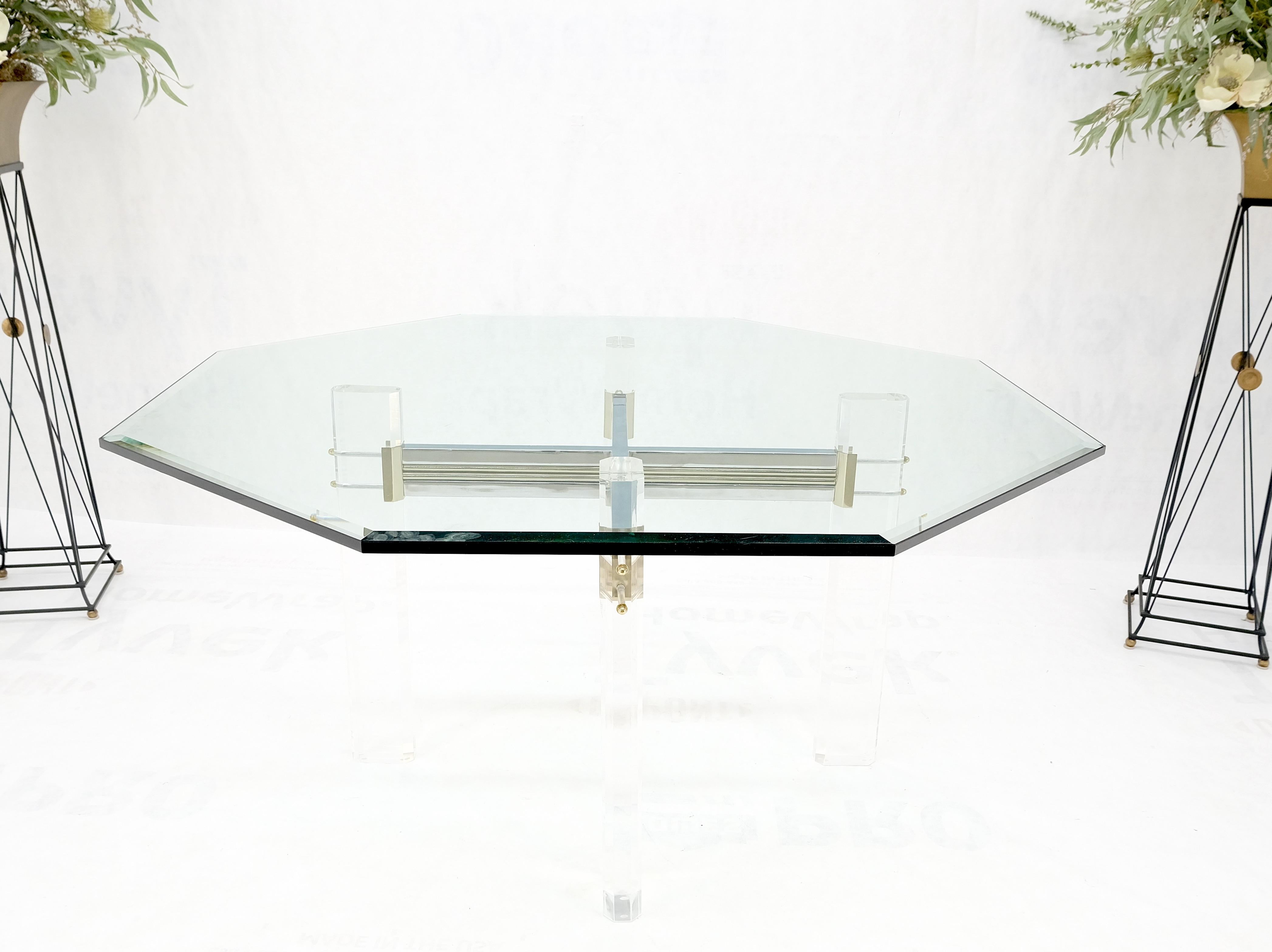 Glass Top Octagonal Shape Lucite Base Dining Conference Table Mint! For Sale 7