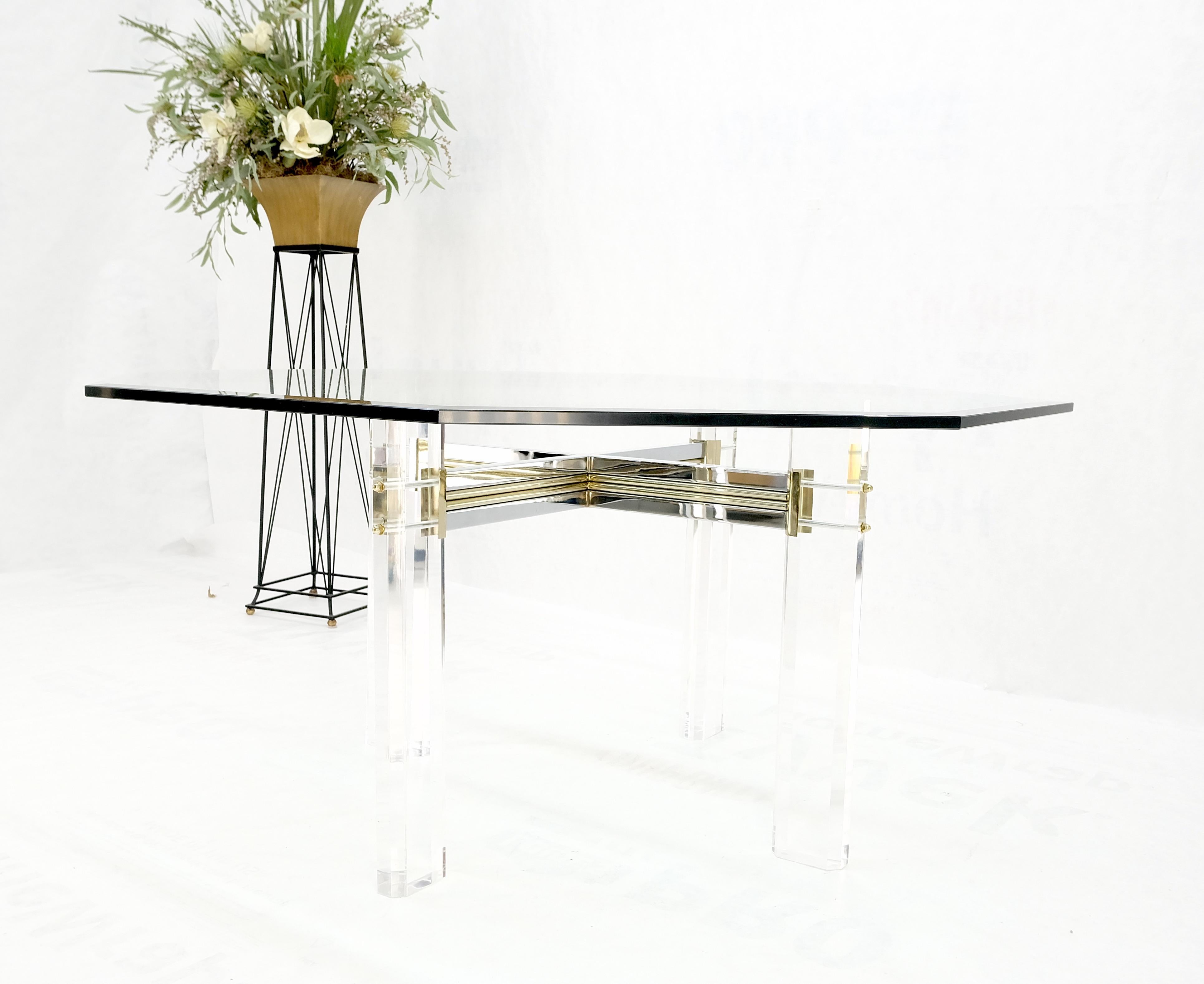 Glass Top Octagonal Shape Lucite Base Dining Conference Table Mint! For Sale 8