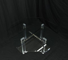 Glass Top Octagonal Shape Lucite Base Dining Conference Table Mint!