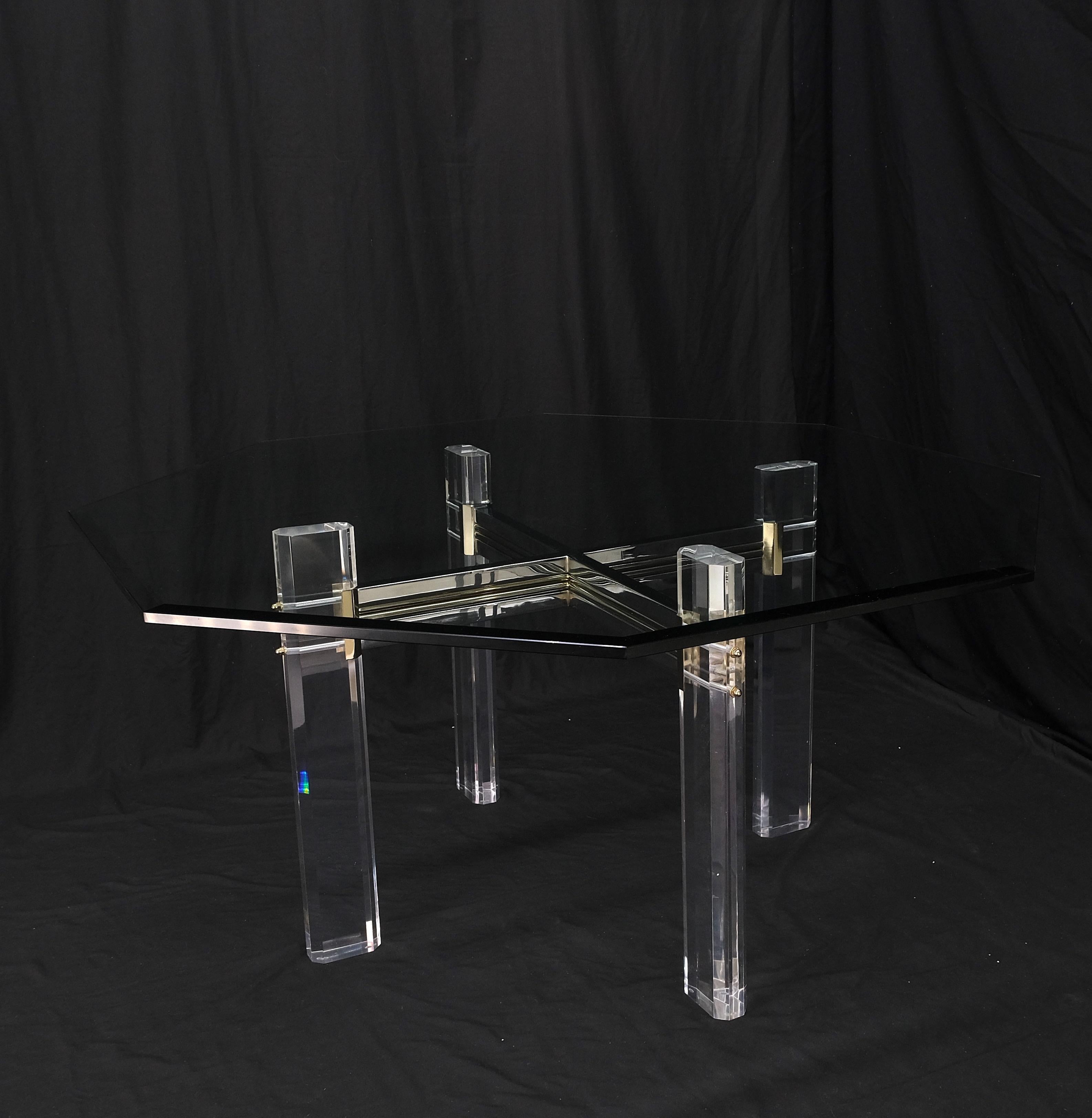 Mid-Century Modern Glass Top Octagonal Shape Lucite Base Dining Conference Table Mint! For Sale
