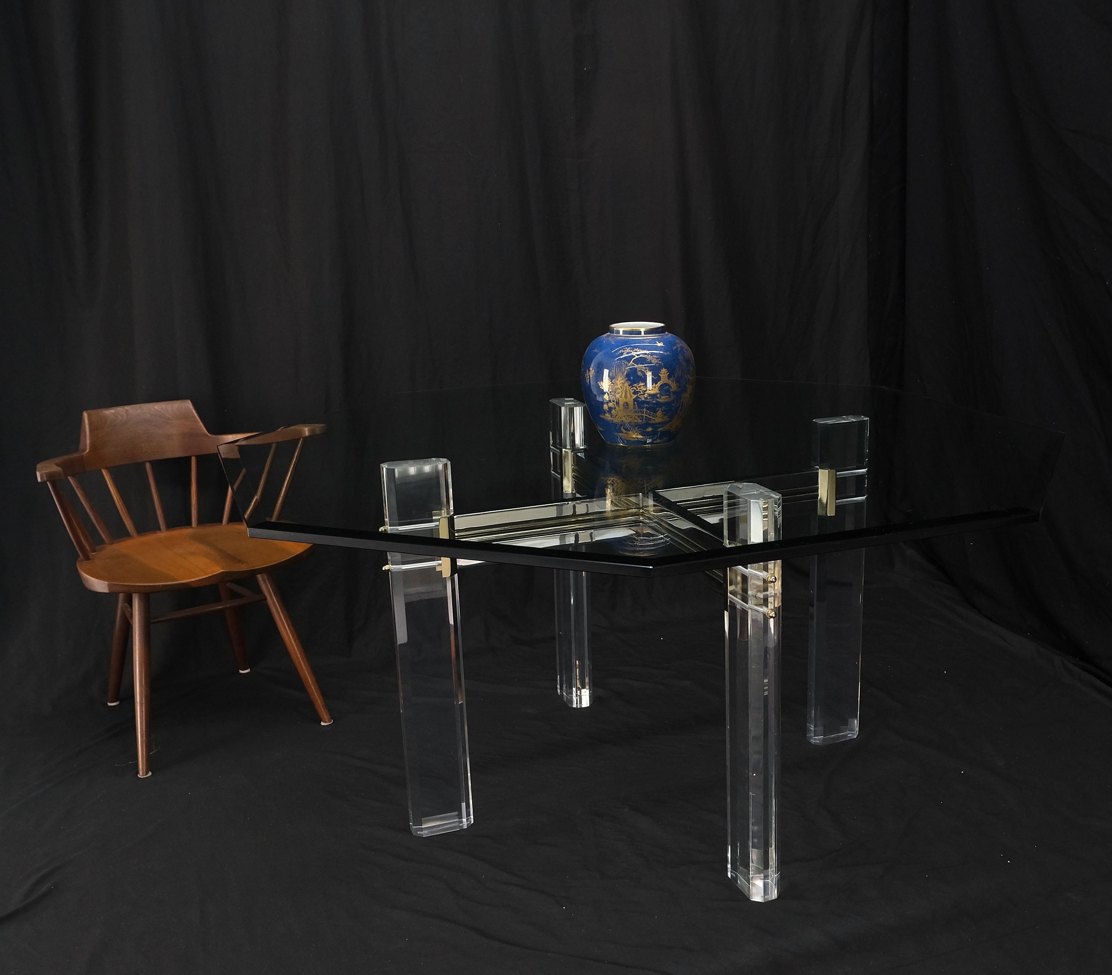 20th Century Glass Top Octagonal Shape Lucite Base Dining Conference Table Mint! For Sale
