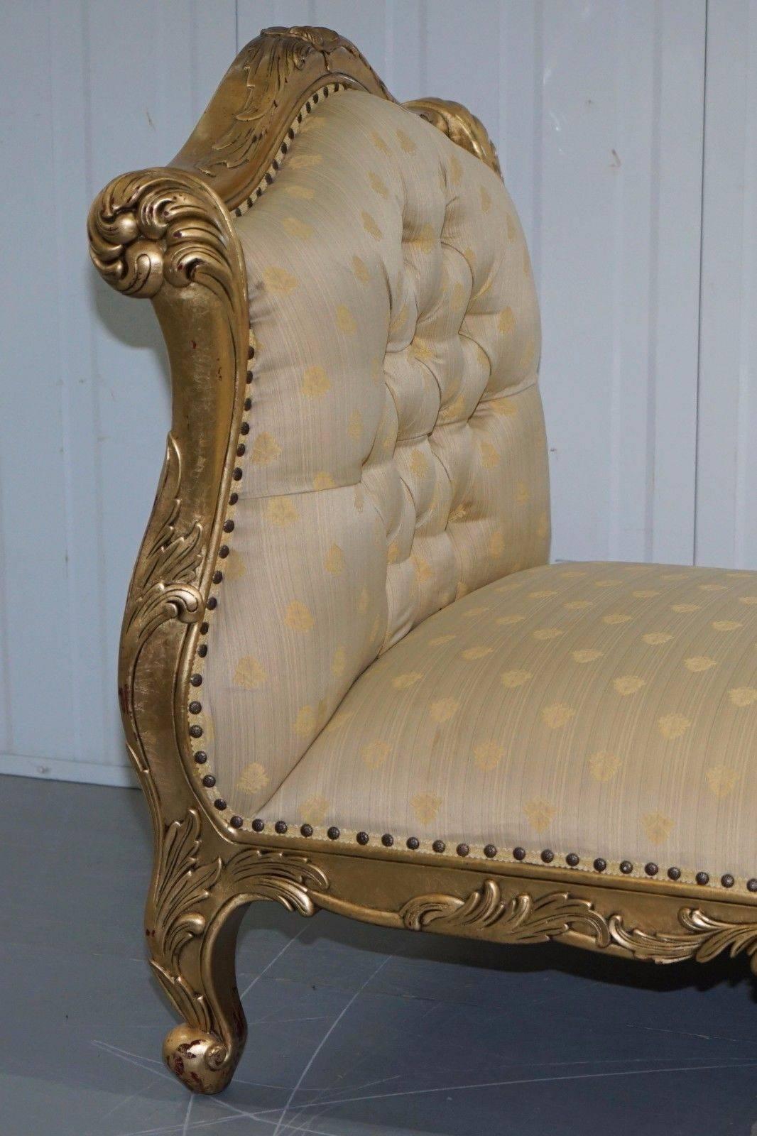 Hand-Crafted Large 3-4 Seat Victorian Gold Leaf Painted French Daybed or Chaise Longue