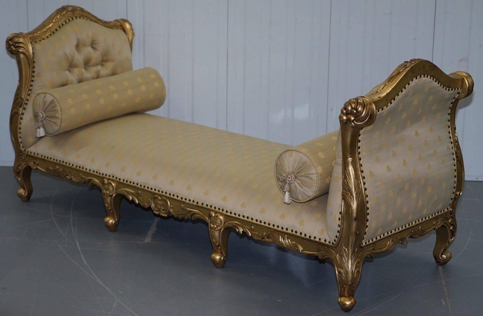 19th Century Large 3-4 Seat Victorian Gold Leaf Painted French Daybed or Chaise Longue
