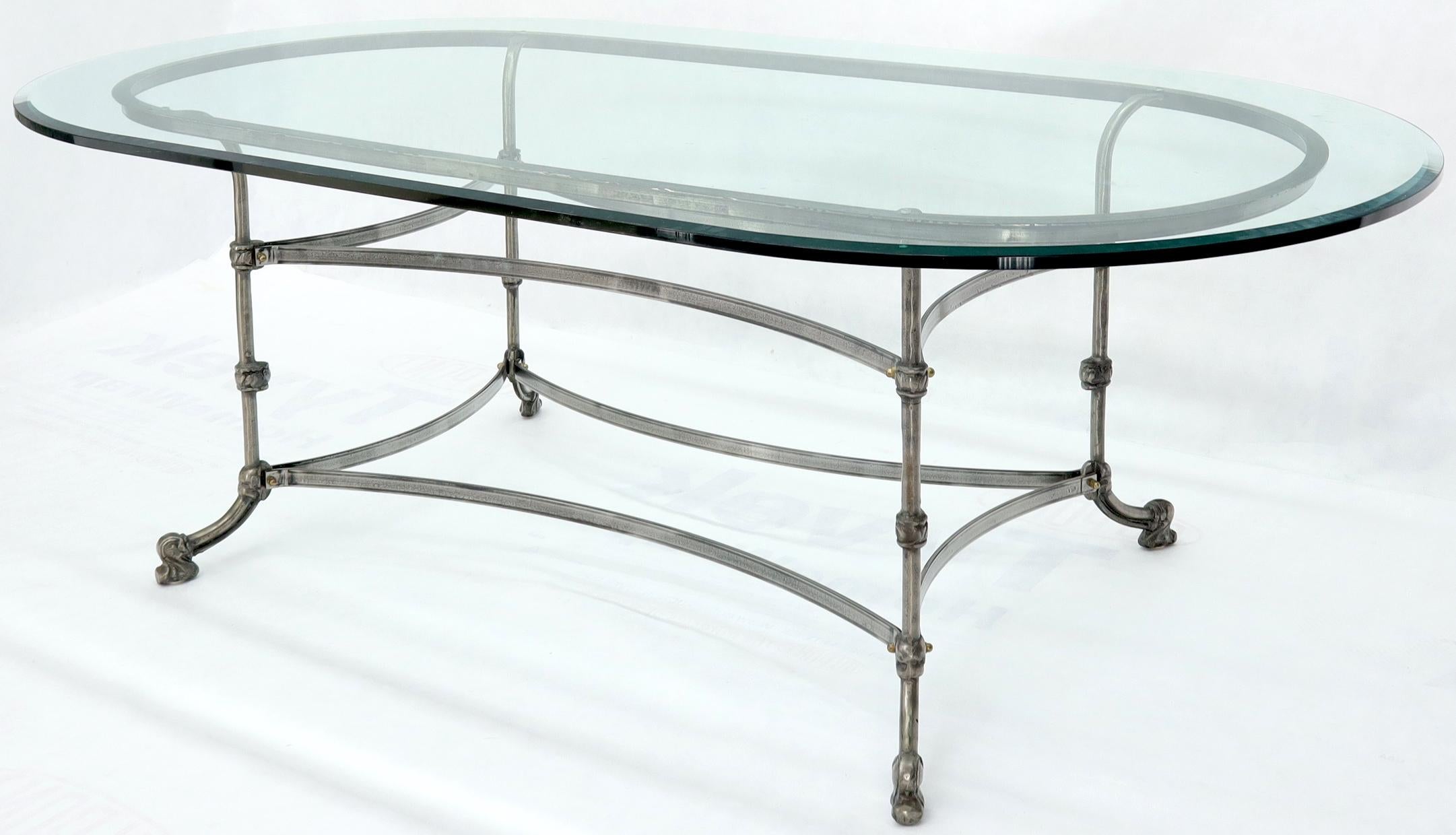 Mid-Century Modern Large Glass Racetrack Oval Top Dining Table  