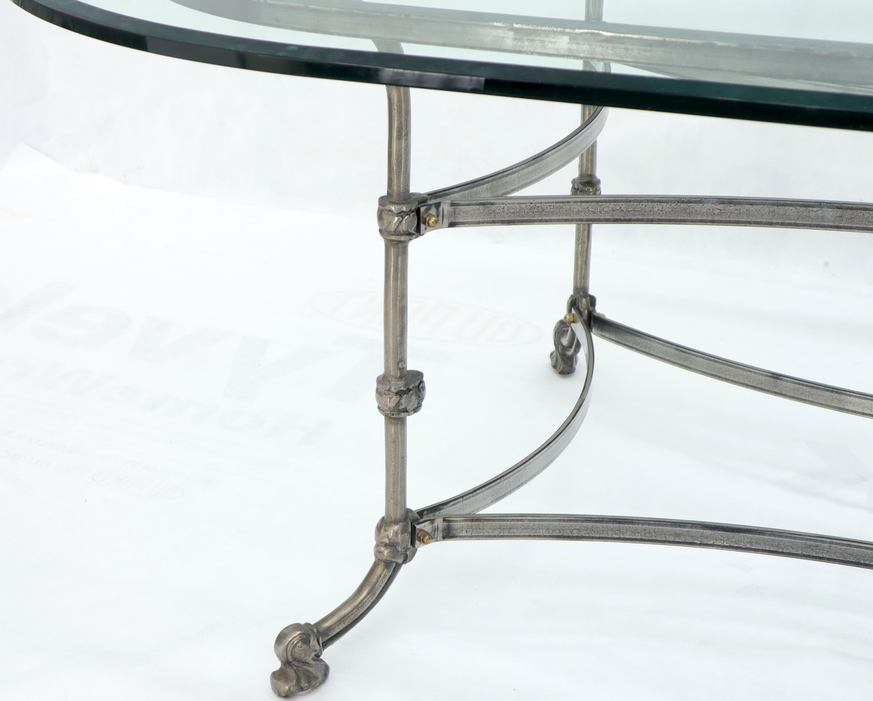 Large Glass Racetrack Oval Top Dining Table In Excellent Condition In Rockaway, NJ