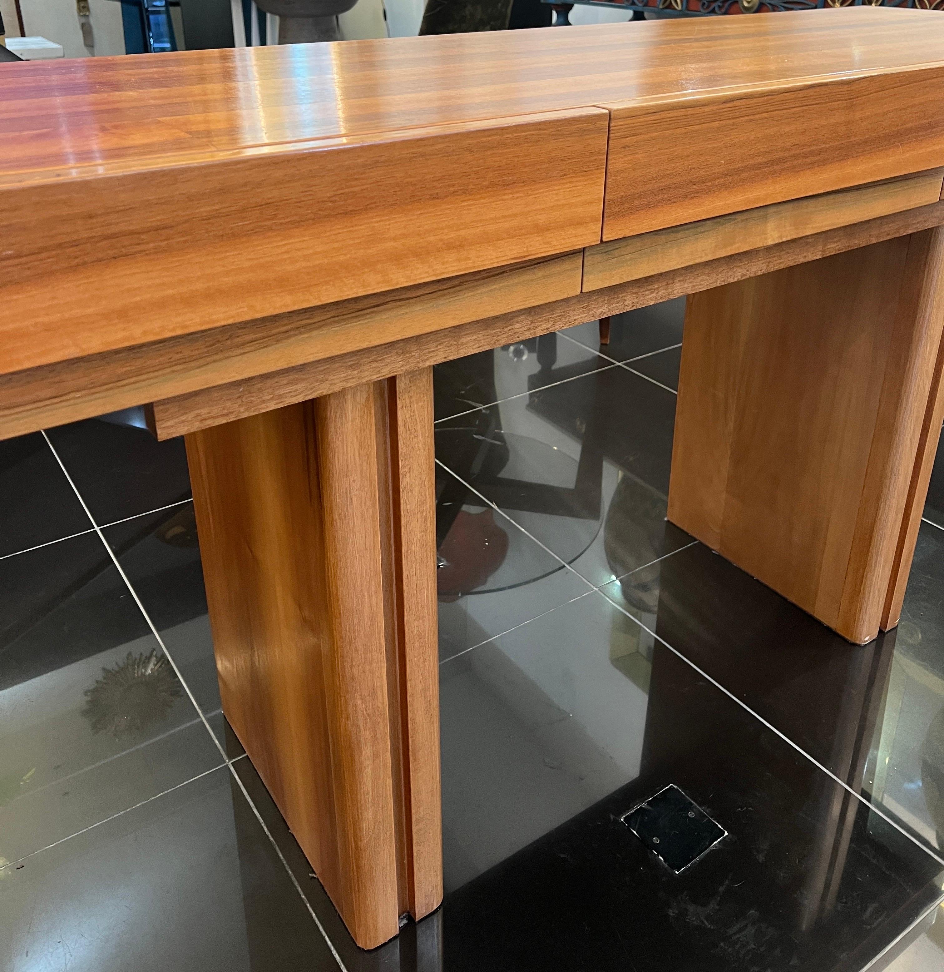 Metal Large 3 drawers console table in fine cherrywood.  For Sale